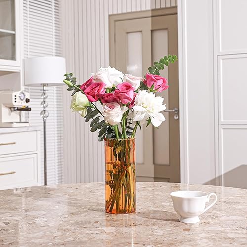 Miniatura 9 de ComSaf Jarrones cilíndricos de cristal, florero para centros de mesa, florero acanalado de 8 pulgadas de alto, portavelas flotante de huracán,