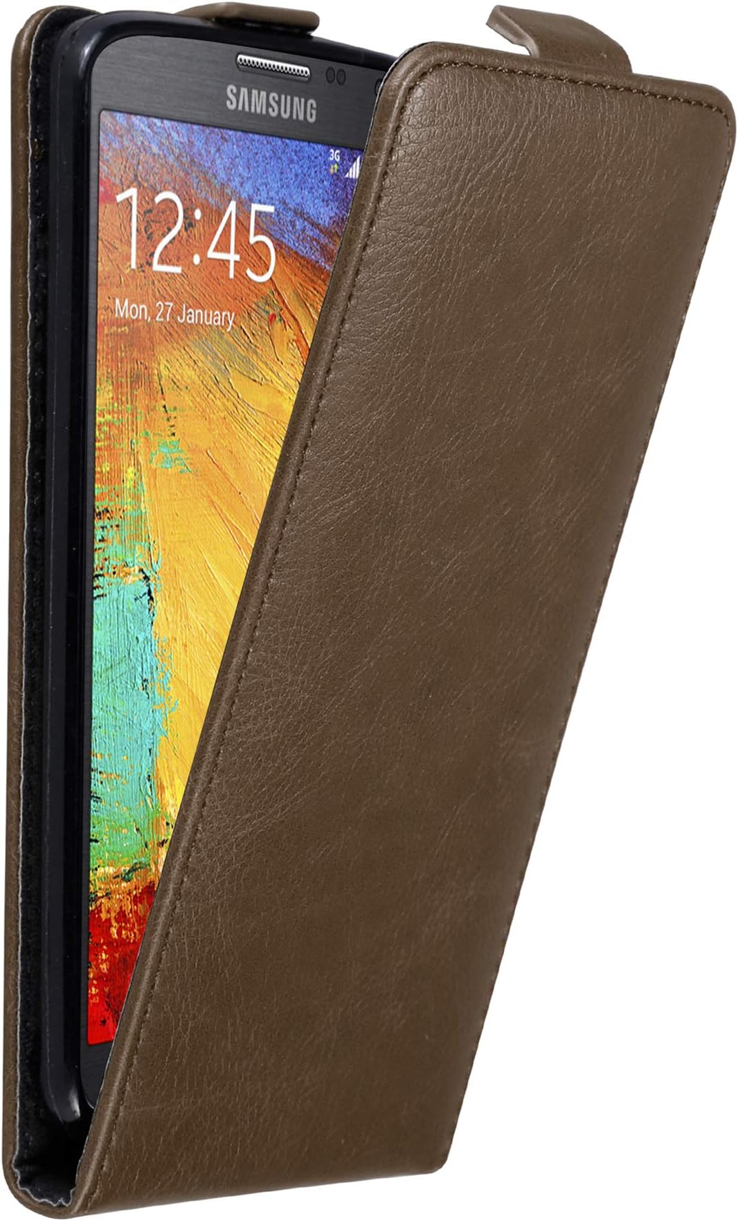 Case compatible with Samsung Galaxy NOTE 3 NEO in COFFEE BROWN - Flip Style Case with Magnetic Closure - Wallet Etui Cover Pouch PU Leather Flip