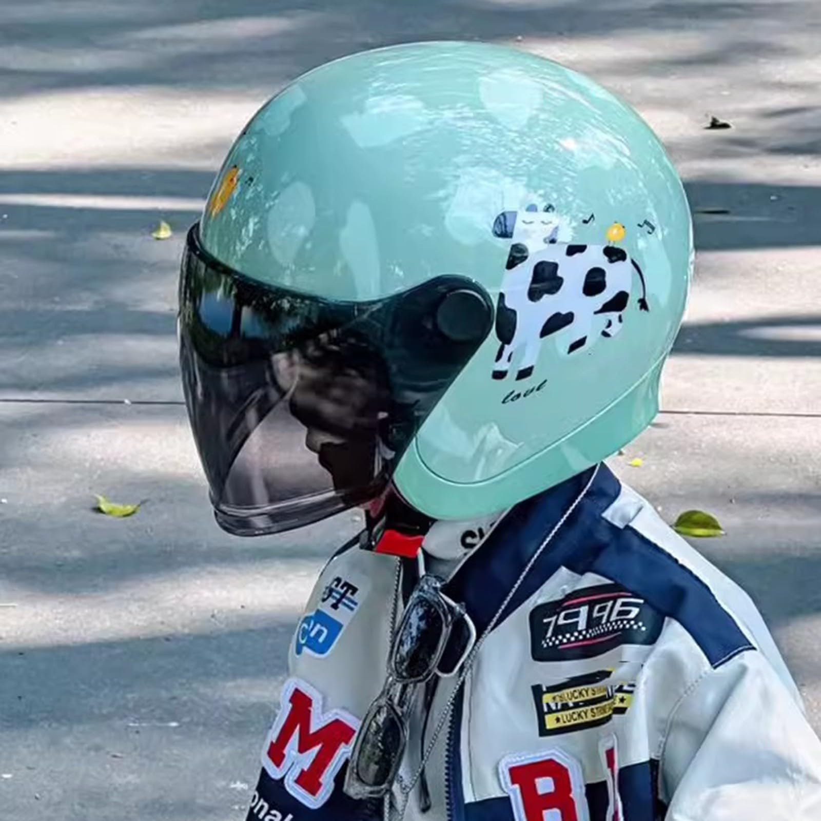 Casco De Moto De Dibujos Animados Para Niños, Bonito Casco Retro De 3/4, Casco Abierto Para Jóvenes, Para Las Cuatro Estaciones, Para Niños 2 A 12 Años Para Niñas Y Niños Con Visera A,M50-55CM