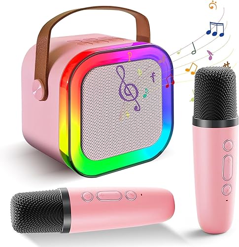 FCZMO, Mini máquina de karaoke con 2 micrófonos inalámbricos para niños y adultos, altavoz Bluetooth portátil juguetes para niñas y niños de 4, 5,