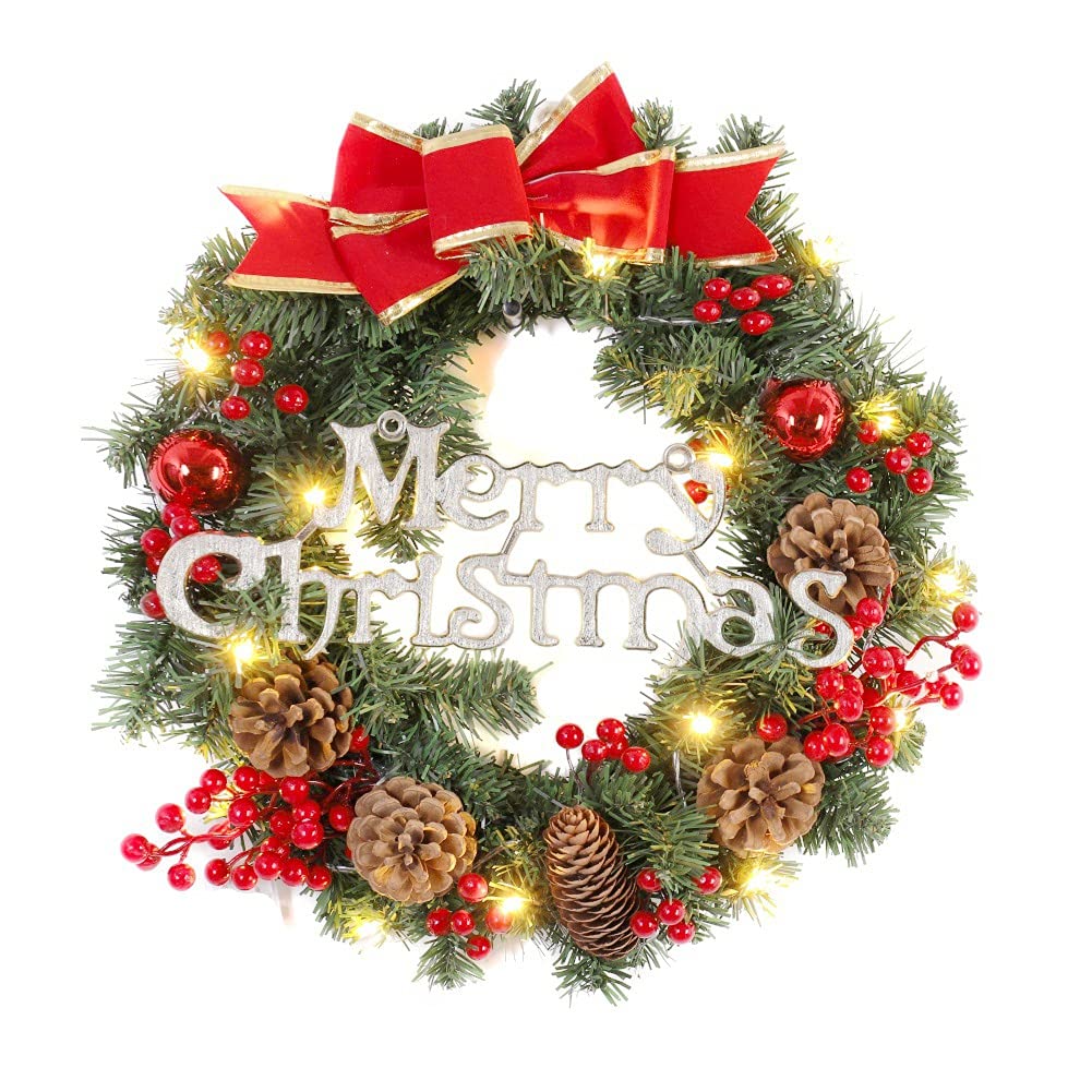 Amazon.com: Ochine Pre-lit Christmas Wreath Garland with Bowknot