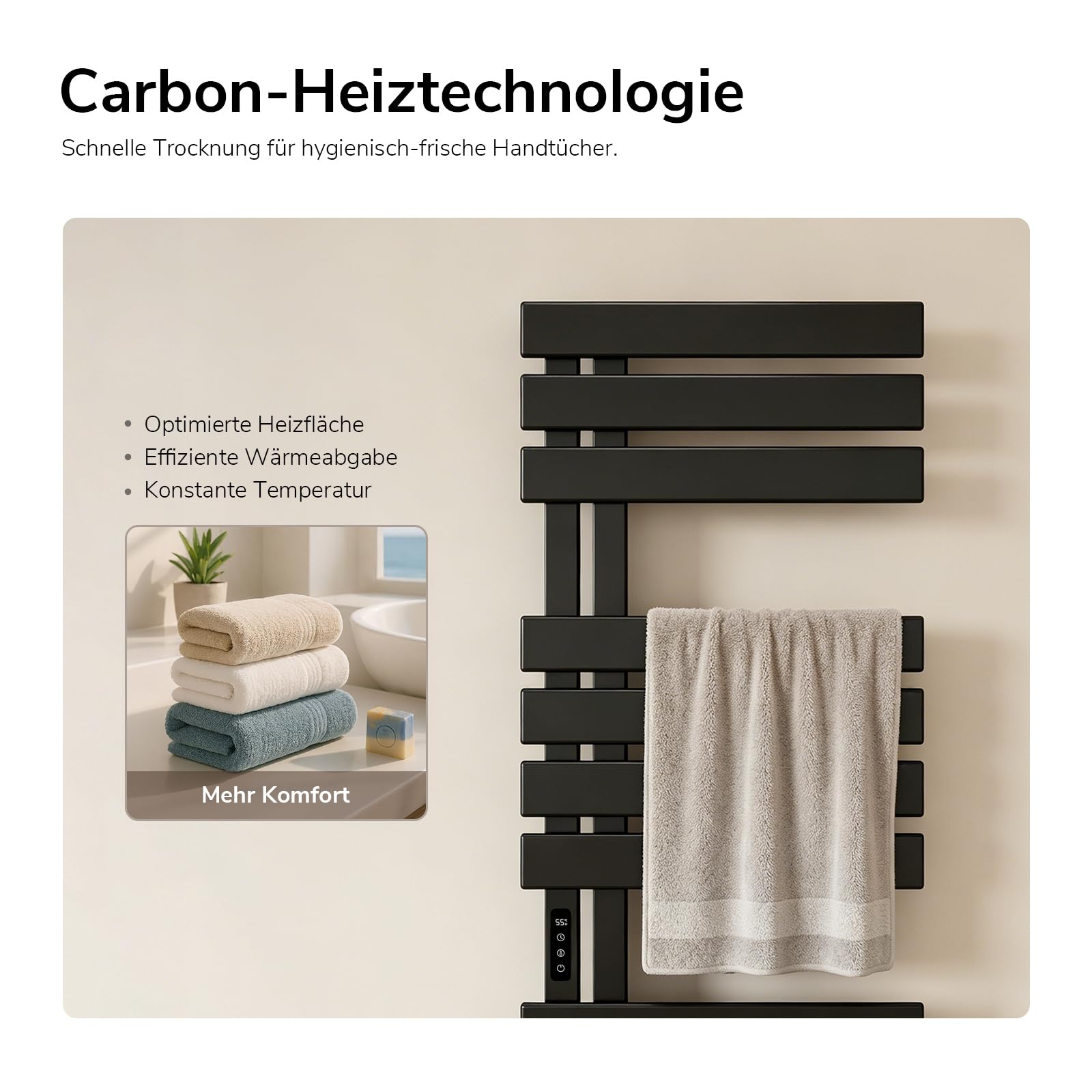 EMKE Elektrischer Handtuchheizkörper 1300x500 mm, Intelligenter Handtuchwärmer mit WiFi-App-Steuerung, Timer & Thermostat, Badheizkörper zur Wandmontage, 440 Watt, IP45, Schwarz