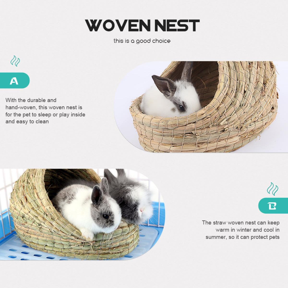 YARNOW Gewebtes Kleintiernest aus Natürlichem Stroh Mittlere Größe Atmungsaktiv und Langlebig Schlafhaus für Kaninchen Meerschweinchen Hamster und Igel Komfortabler Rückzugsort
