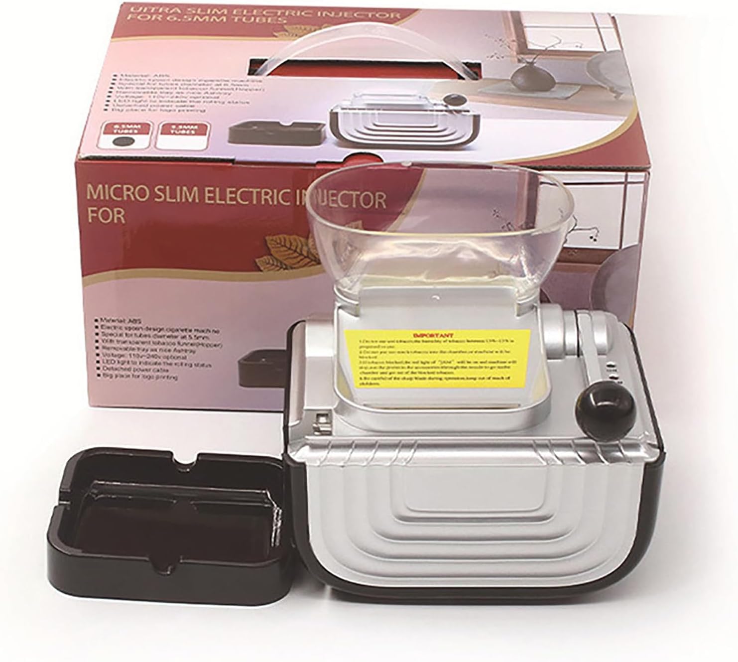 Automatic Tobacco Roller, Electric Cigarette Rolling Machine with Storage Tray and Transparent Hopper, 6.5mm Diameter Tube