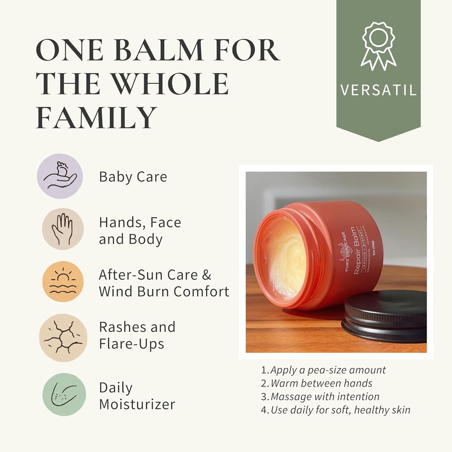 Pure Heritage Repair Tallow Balm – Grass-Fed & Finished Moisturizer & Healing Cream with Frankincense & Cedarwood | Natural Care for Sensitive Skin, Eczema, Rosacea, Babies, Men & Women (2oz)