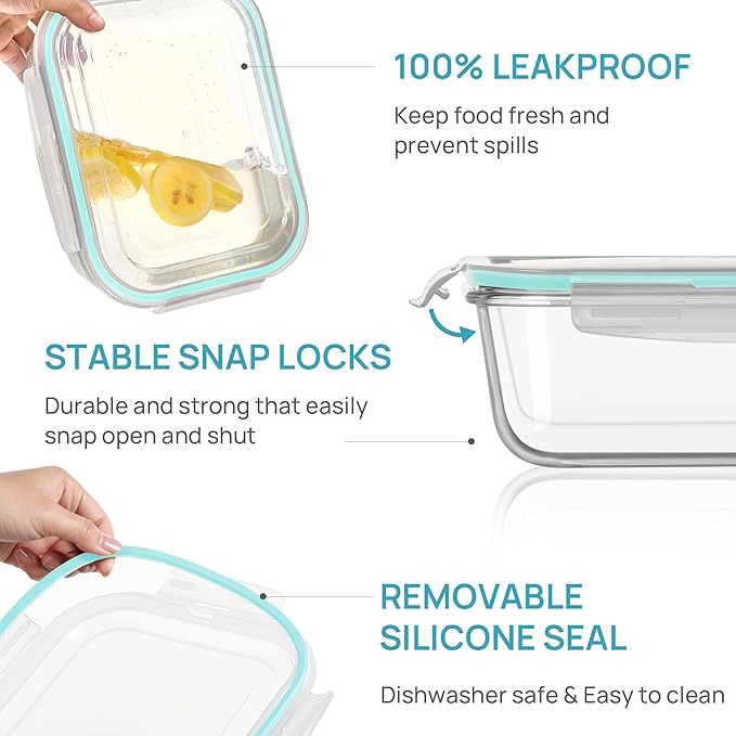 The Vtopmart 5 Pack 22oz Glass Food Storage Containers are designed to meet diverse food storage needs, offering a practical solution for those seeking durable and versatile meal prep options. Made from high-quality glass, these containers are safe for use in the microwave, freezer, and dishwasher, making them highly convenient for storing, cooking, and cleaning. The snap locking lids ensure a secure, airtight seal, helping to maintain the freshness and flavors of the stored food while preventing leaks and spills.