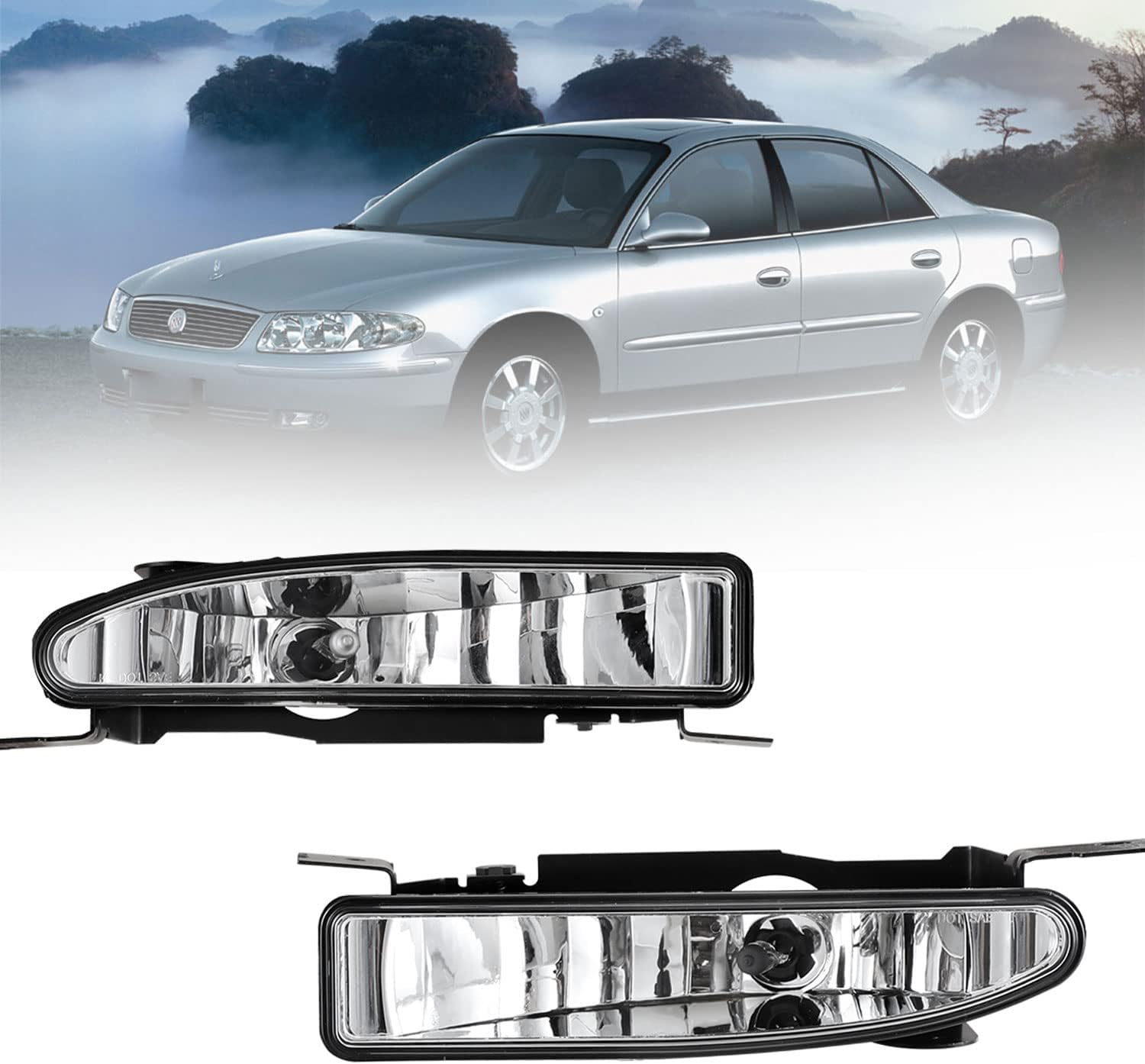 ROXX Fog Lights Compatible with 1997-2004 Buick Regal / 1997-2005 Buick Century with 893 12V37.5W Bulbs, A Pair of Driving Fog Light Driver and Passenger side (Clear Lens)