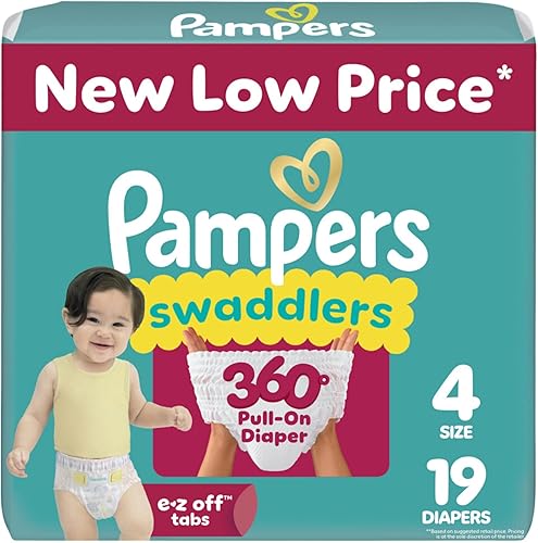 Pampers Pañales - Pañales para envolver 360 - Tamaño 4, 19 unidades, hasta 100% a prueba de fugas, cómodo ajuste seco, diseñado para cambios