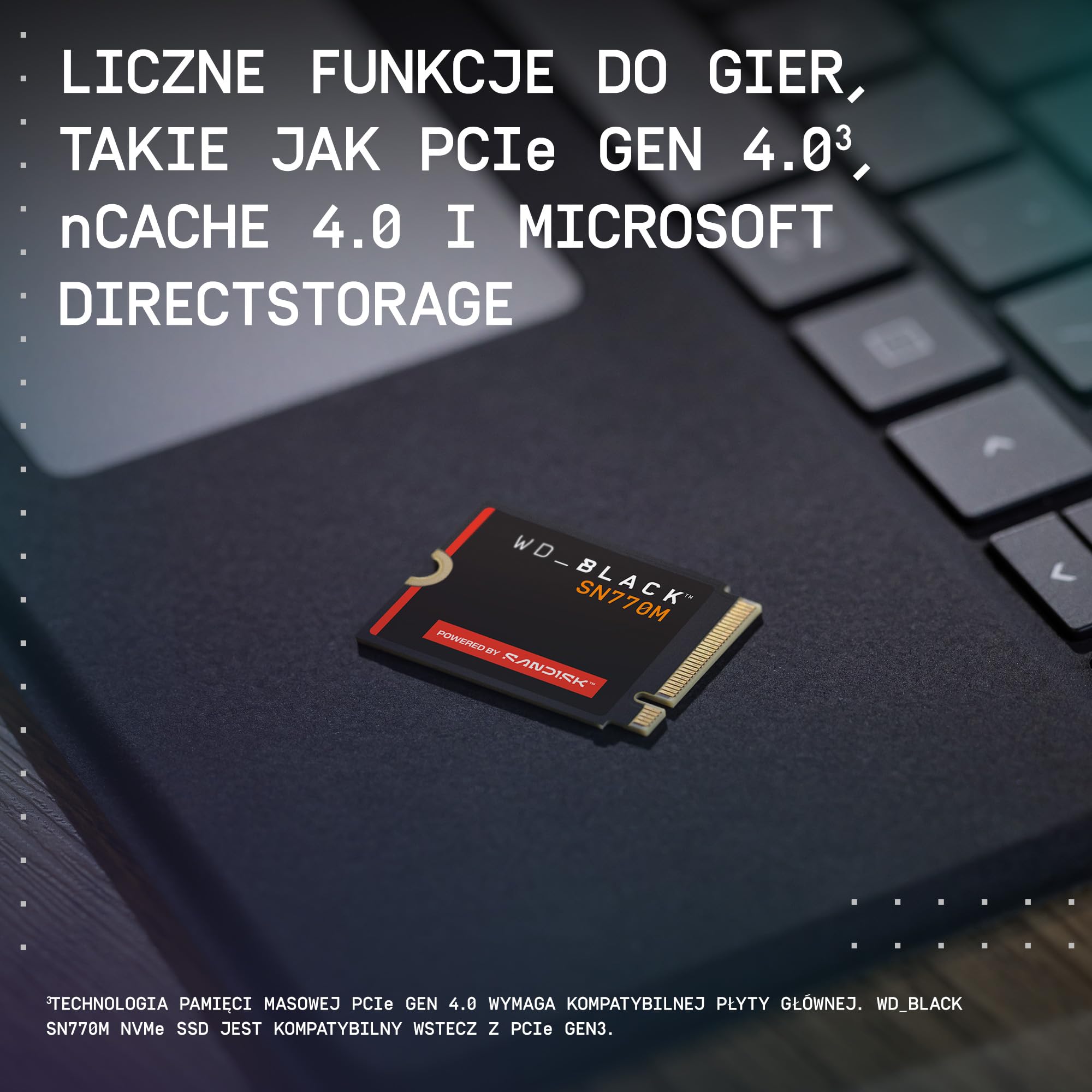 WD_BLACK SN770M SSD 500 GB (prędkości do 5150 MB/s, M.2230 dla przenośnych urządzeń do gier i kompatybilnych laptopów, PCIe Gen 4.0, TLC 3D NAND) POWERED BY SANDISK