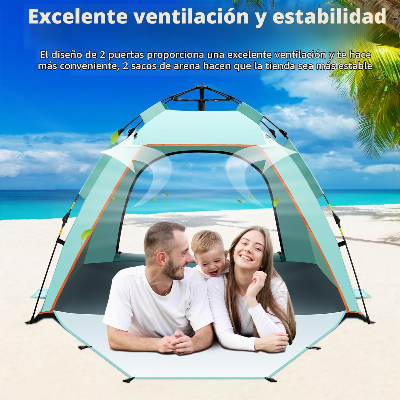 Yafaca Tienda de campaña desplegable UV 50+ para 1-3 personas, automática, extra grande, portátil, refugio solar, 2 puertas, ligera, fácil de instalar