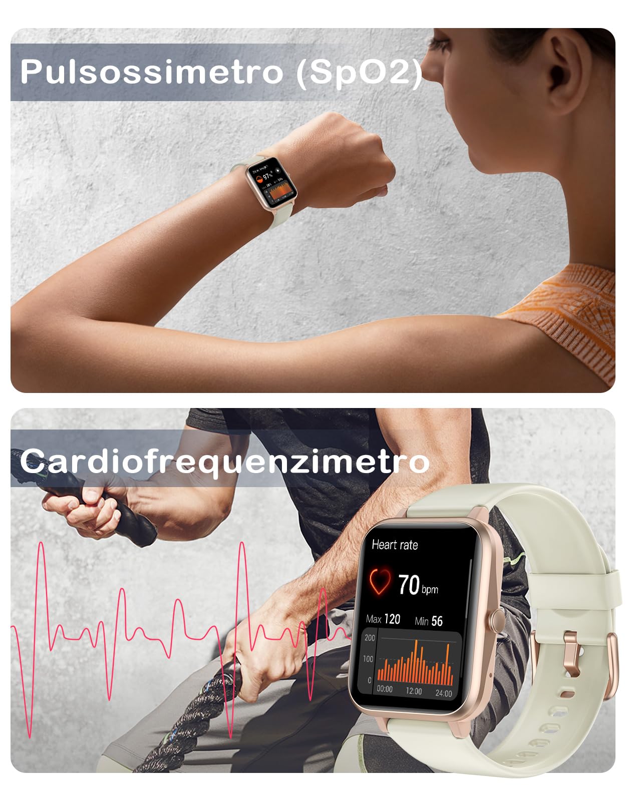 GRV Smartwatch Uomo Donna Bluetooth Chiamate Notifiche Orologio Pedometro Cardiofrequenzimetro Saturazione di Ossigeno Fitness Tracker Monitoraggio del Sonno Sveglia per Android iOS Galassia