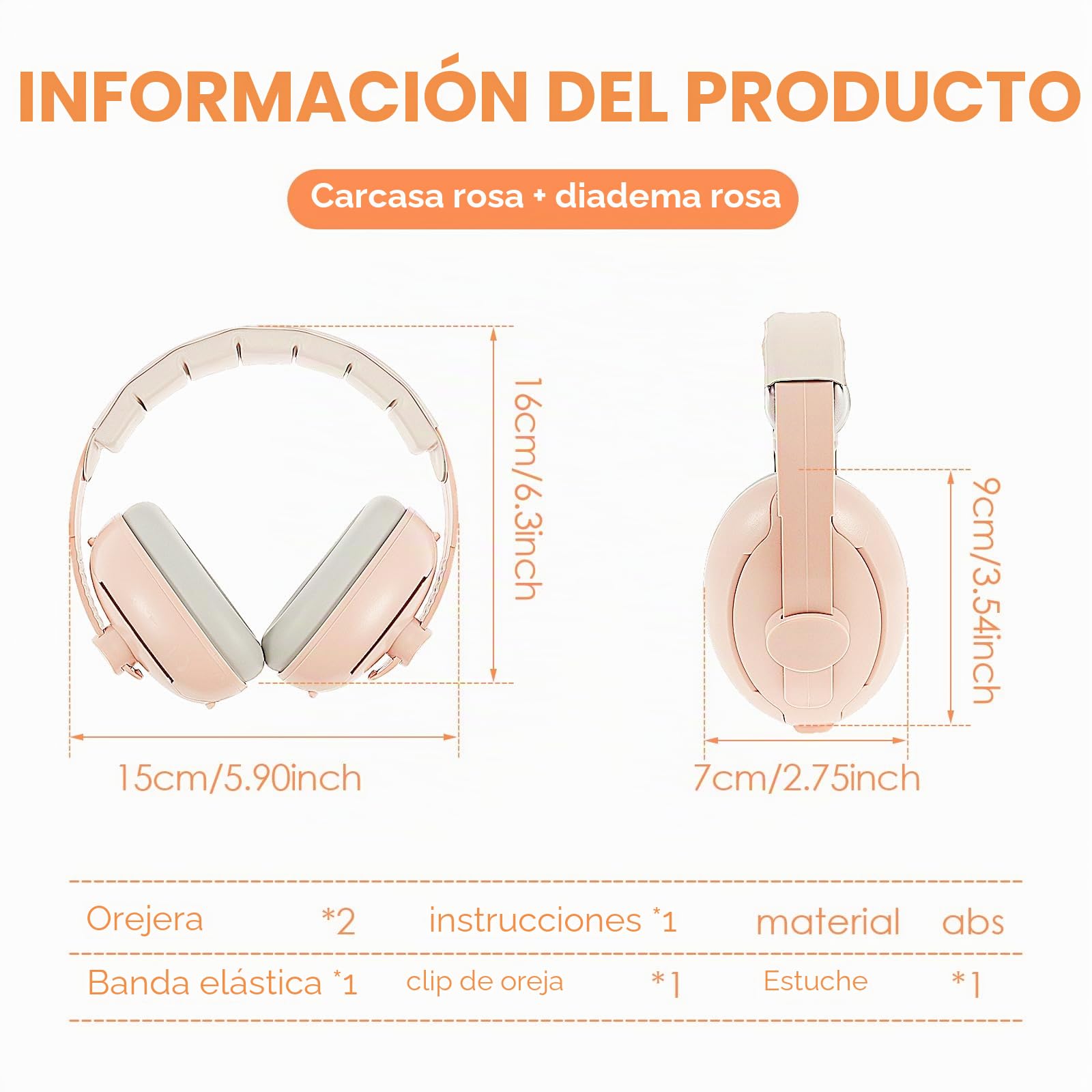 Protección auditiva para bebé, auriculares 2 en 1 para bebé, protección contra el ruido, con diadema ajustable y acolchada, orejeras para niños de hasta 48 meses, adecuados para dormir, viajar en