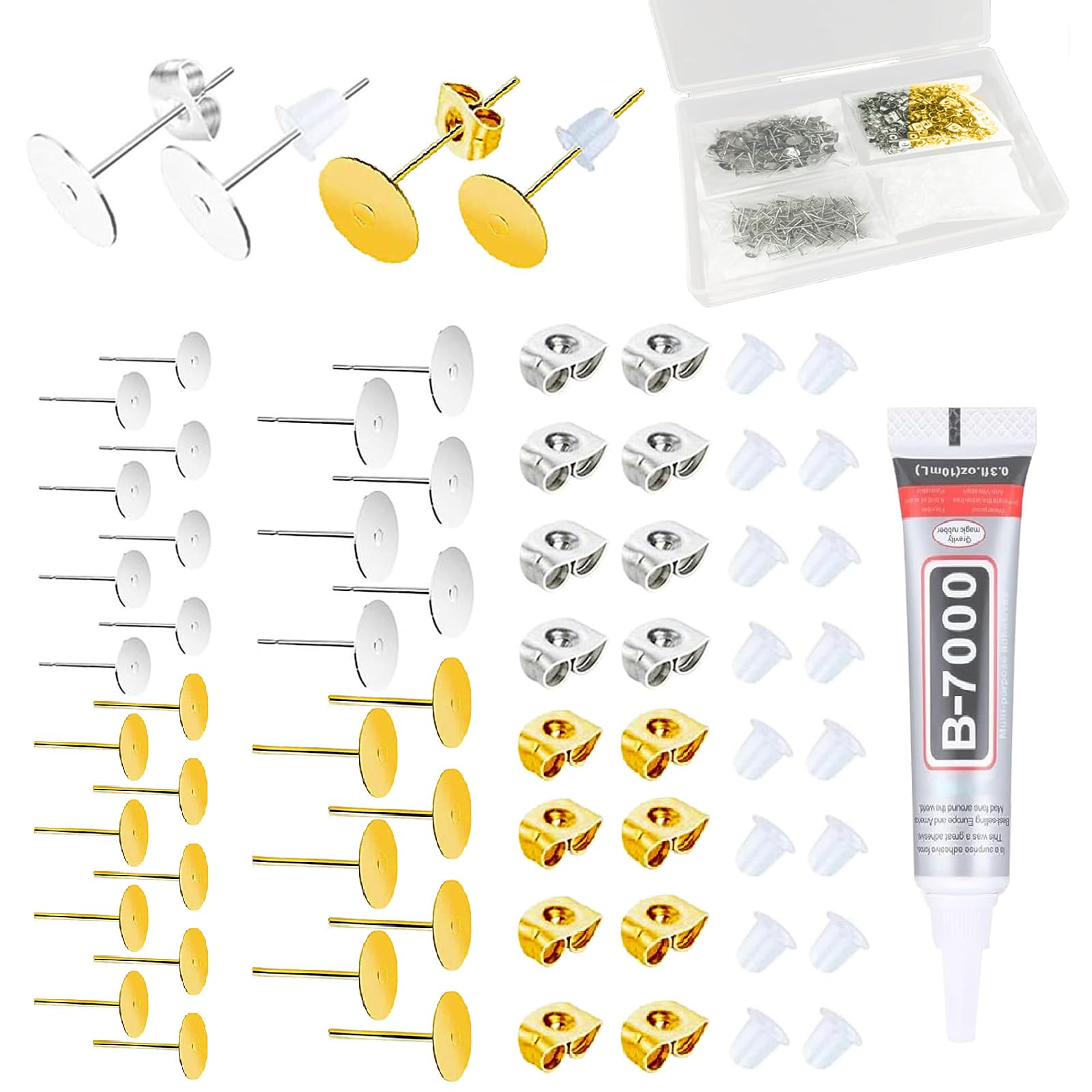 Postes de aretes y respaldos contra pérdidas kit de 661 piezas para reparar y fabricar joyas
