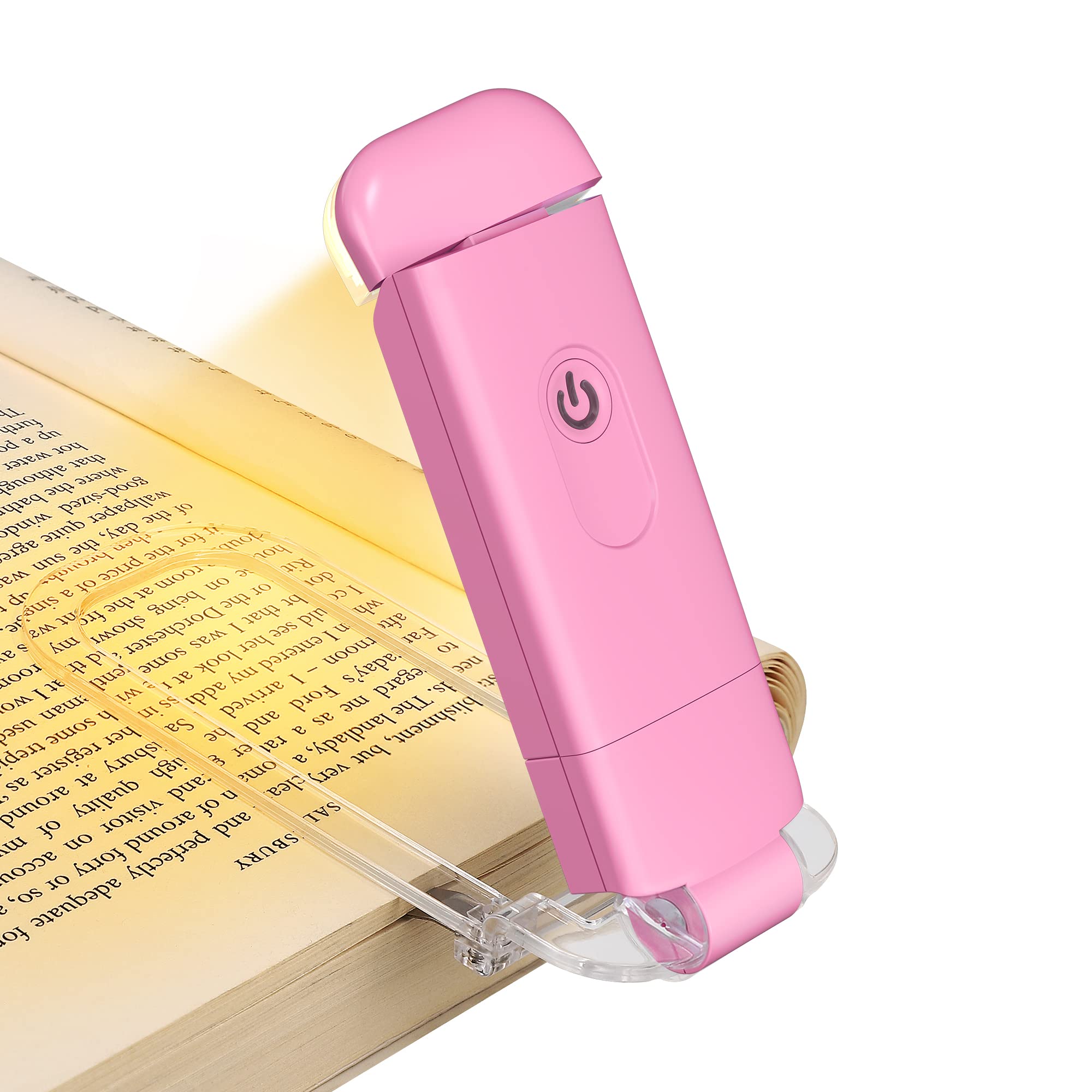DEWENWILS Luz de libro ámbar, Luz de libro recargable USB para leer en la cama, 3 niveles de brillo, bloqueo de luz azul, lámpara de lectura LED para niños, amantes de los libros (rosa)