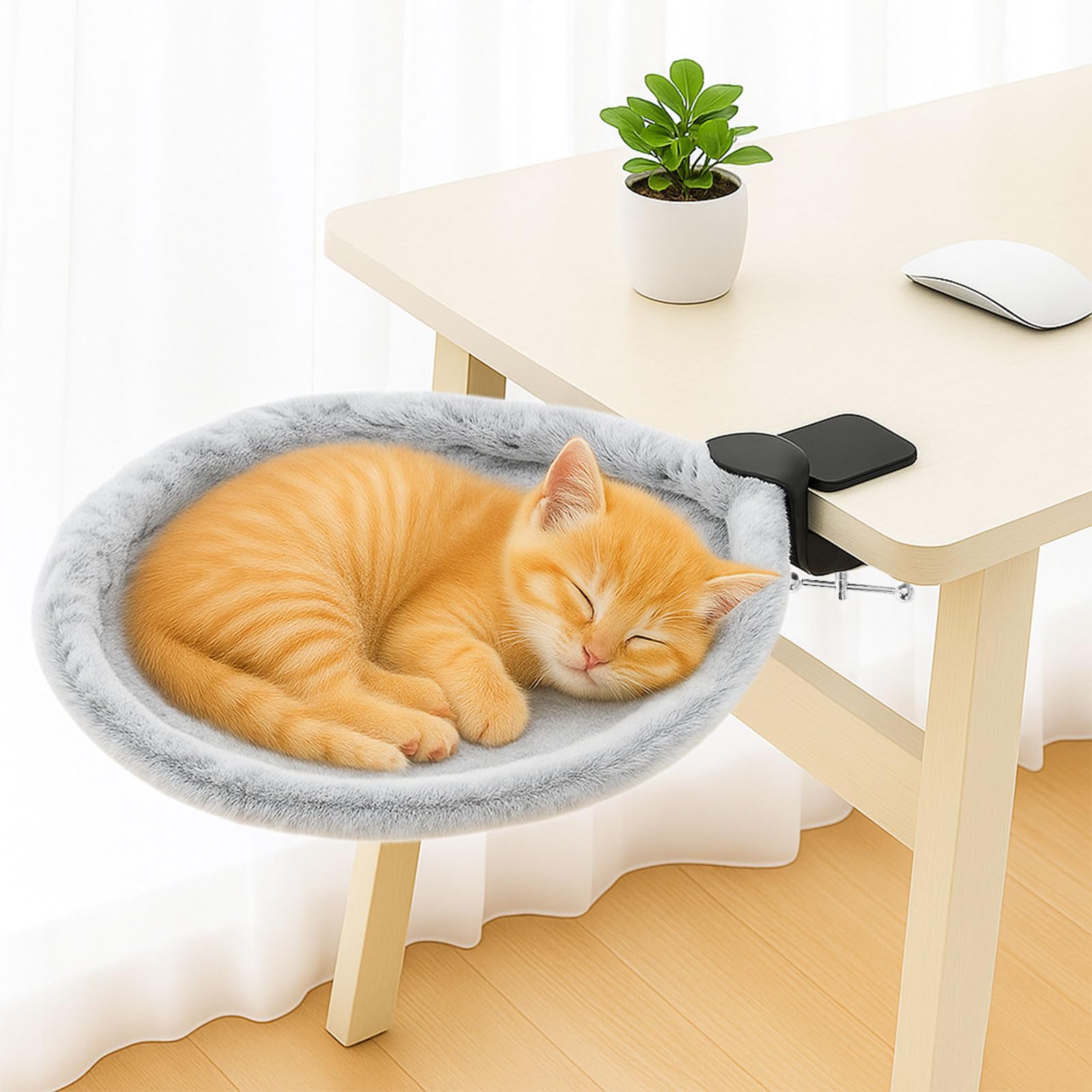 Lit Pour Chat De Bureau Pivotant 360° - Hamac Réglable En Hauteur - Support Amovible - Gris - Charge 20 Kg - 40x40 Cm
