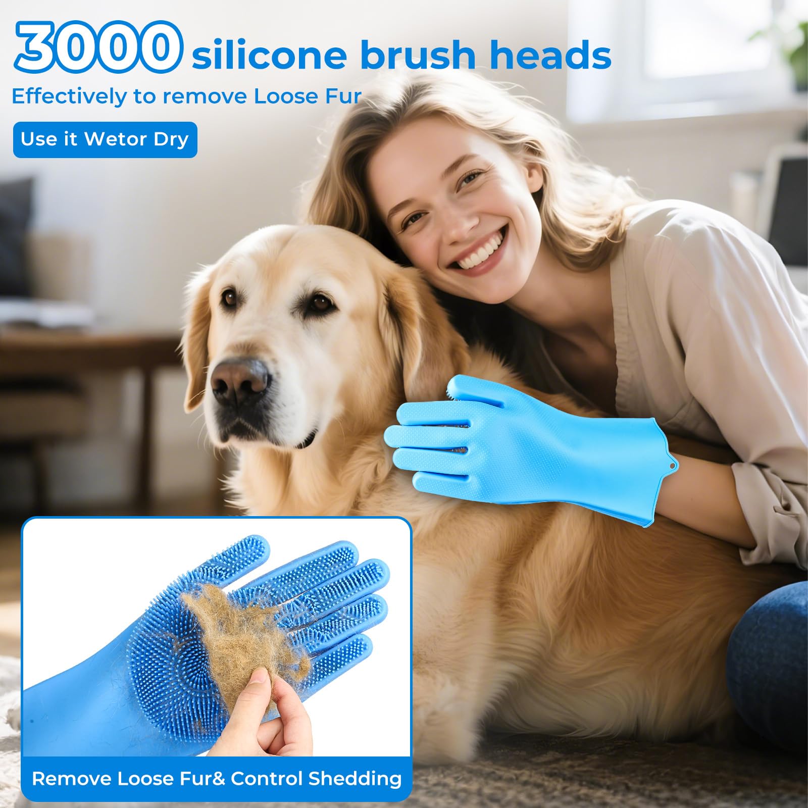 2PCS Dog Washing Gloves and Dog Bath Brush, high-Density Teeth Design pet Grooming Gloves, 2-in-1 Pet Grooming kit ，Suitable for Dogs and Cats to bathe, depilate, and Massage - image 3