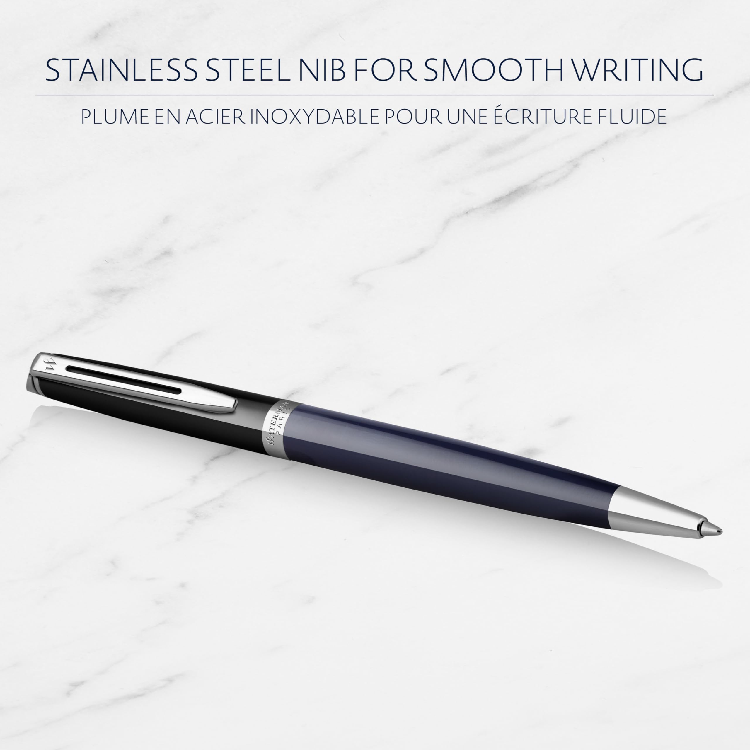 Waterman Hémisphère Stylo bille | laque noire et bleue avec finition palladium | pointe moyenne | Encre bleue | Coffret cadeau