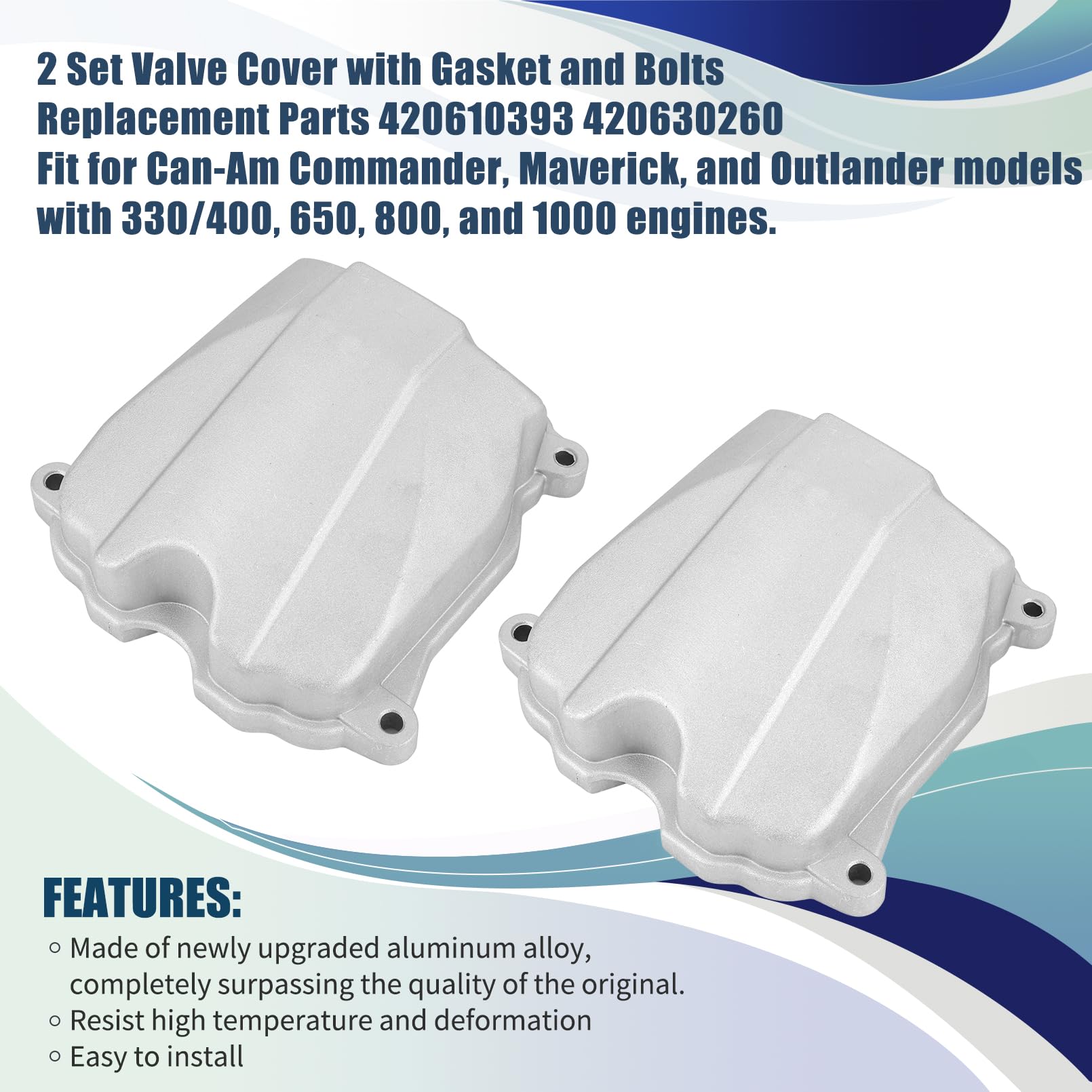 Coperchio valvola in alluminio con guarnizione e bulloni 420610393 420630260 compatibile con Can-am Commander Maverick Outlander 330 400 650 800 1000 1000R 2-Pack