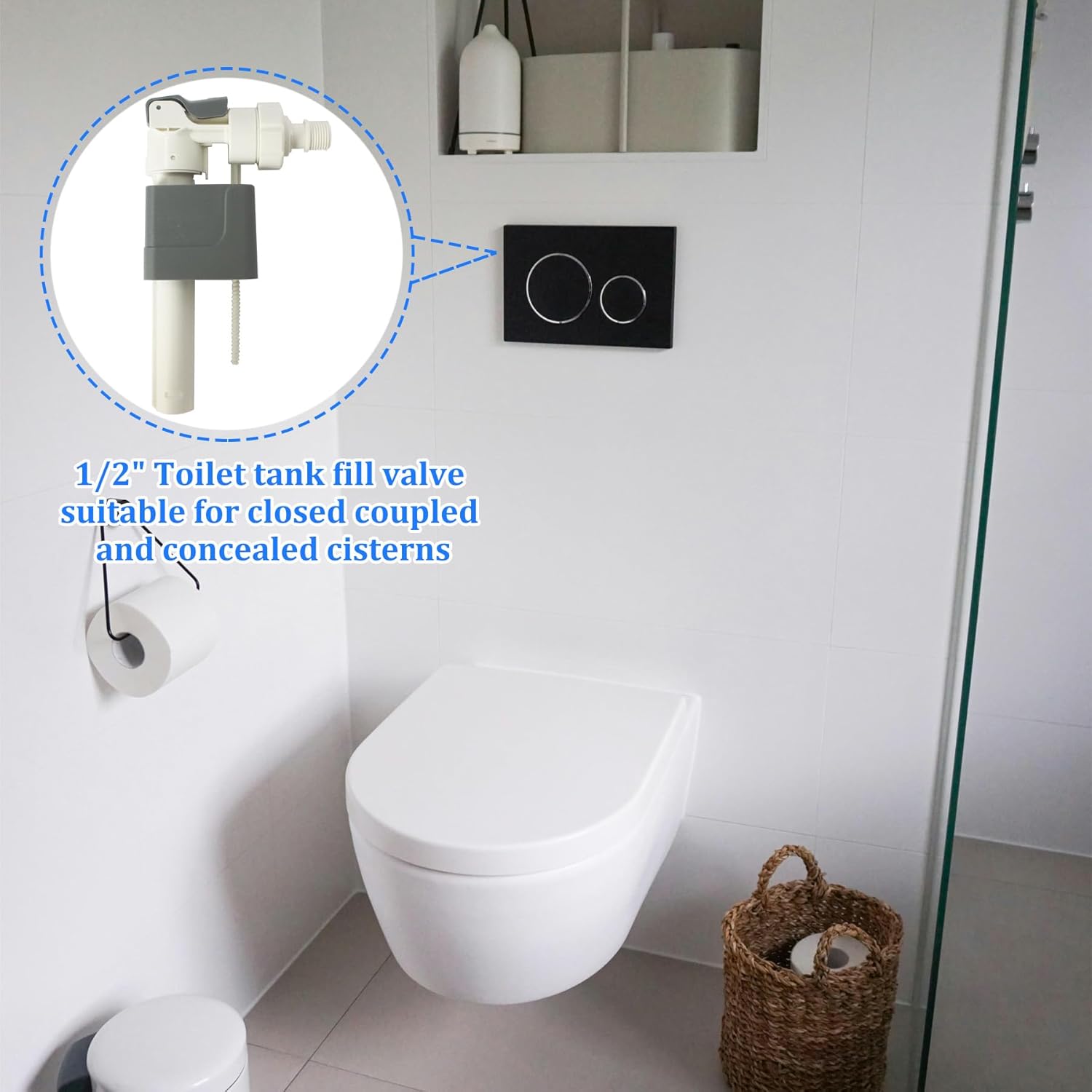 1/2-inch Thread Side Mount Toilet Fill Valve, Side Entry Toilet Valve Compatible with TOTO Wall Mount Toilet Tank