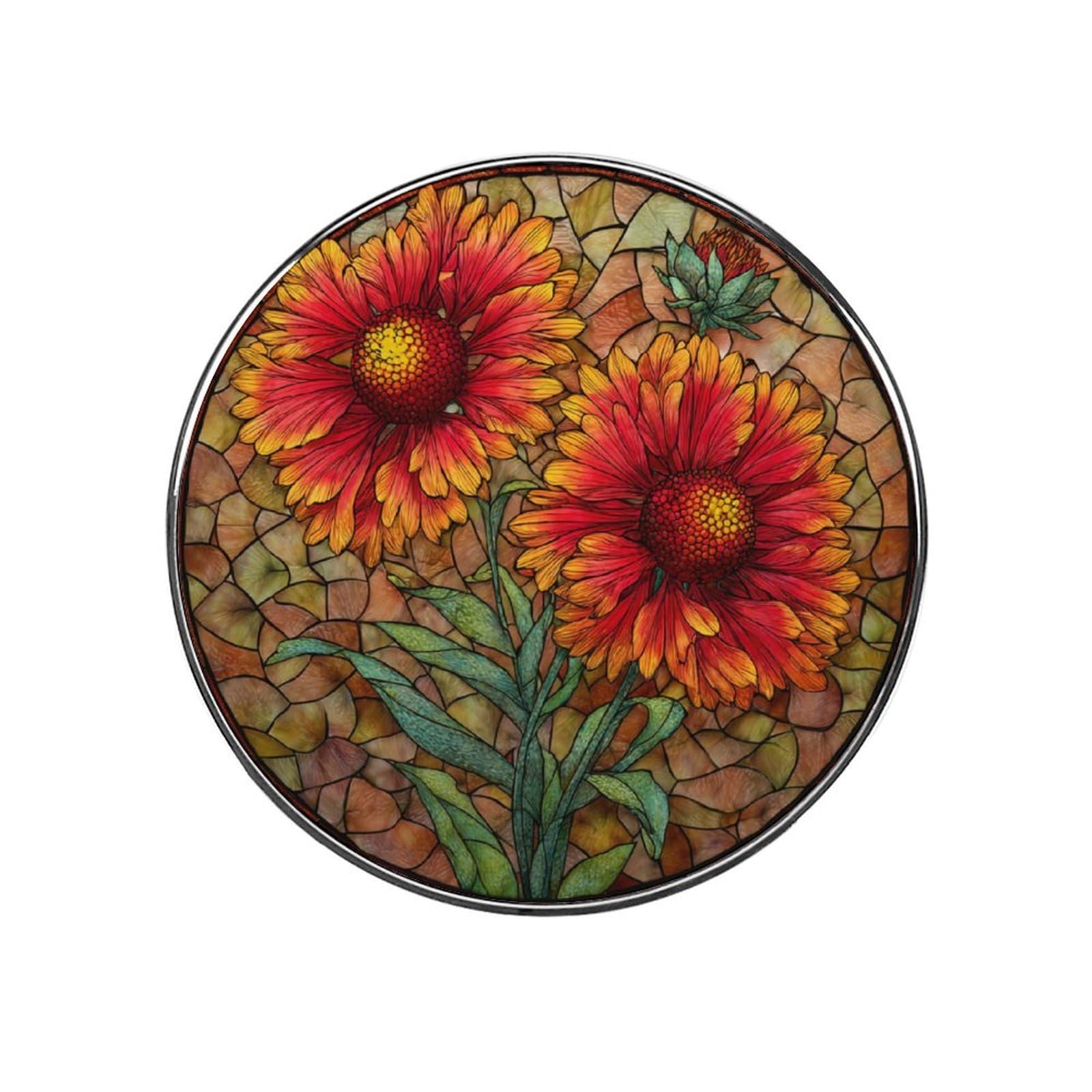 Stained Glass Indian Red Flower Simple Fridge Magnets DIY Art Round Magnetic Refrigerator Sticker for Home Kitchen Car Garage Decor