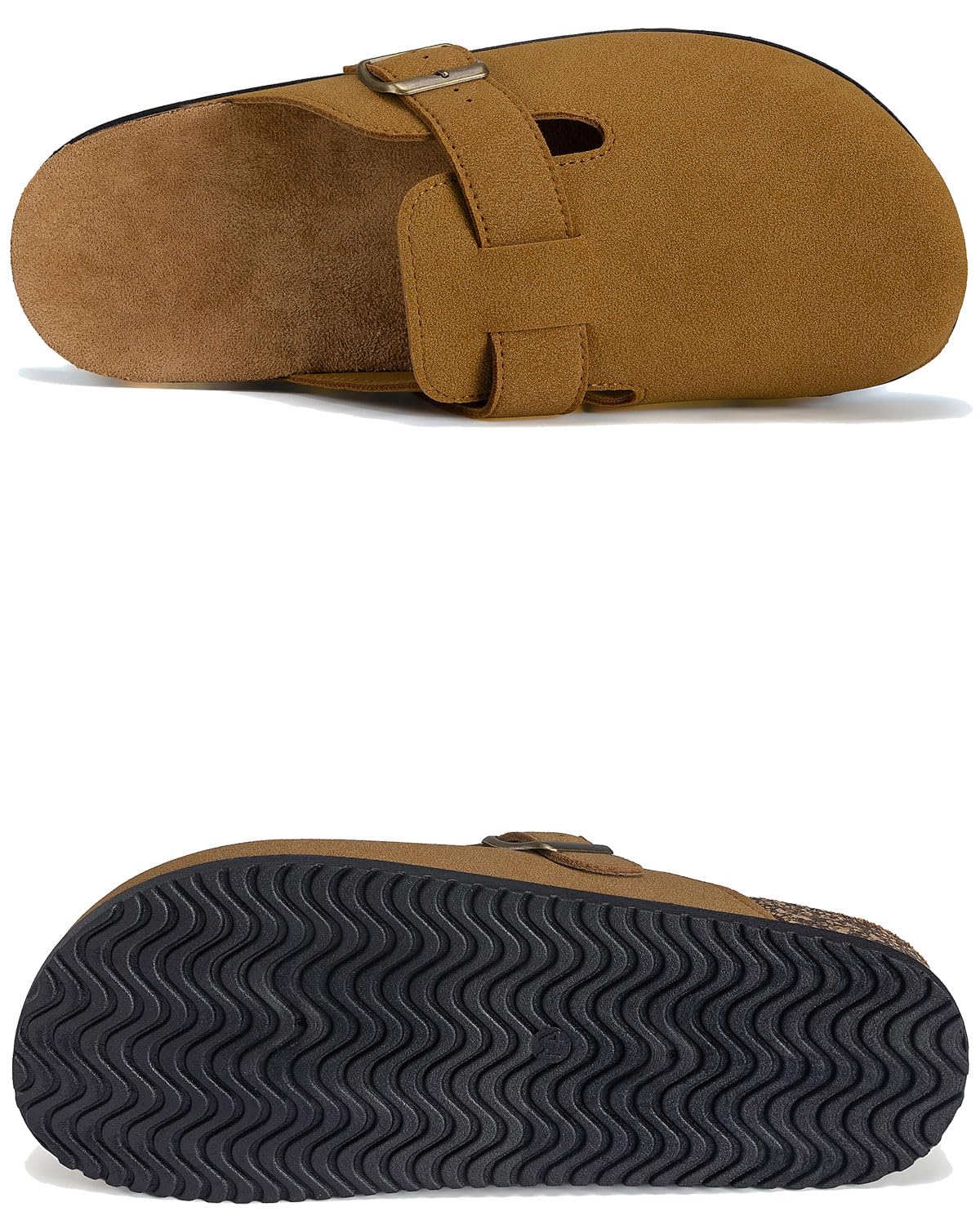 LANGDU Clogs Damen Herren Pantoletten Garten Hausschuhe,Braun,44EU | Wildleder,Verstellbarer Riemen,Bequem,Atmungsaktiv,Modisch,Rutschfest,Indoor & Outdoor