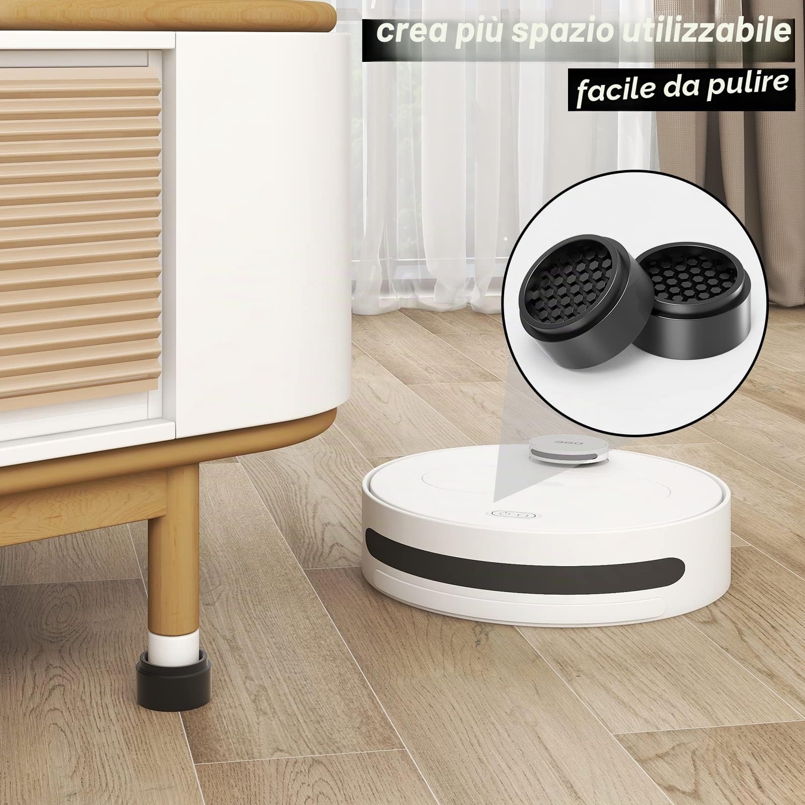 Ezprotekt Confezione da 12 rialzi rotondi regolabili per mobili da letto, impilabili da 2,5 cm, creano ulteriori 2,5 cm, 5,1 cm o 7,6 cm di altezza per divano, letto, tavolo, sedia, gomma antiscivolo