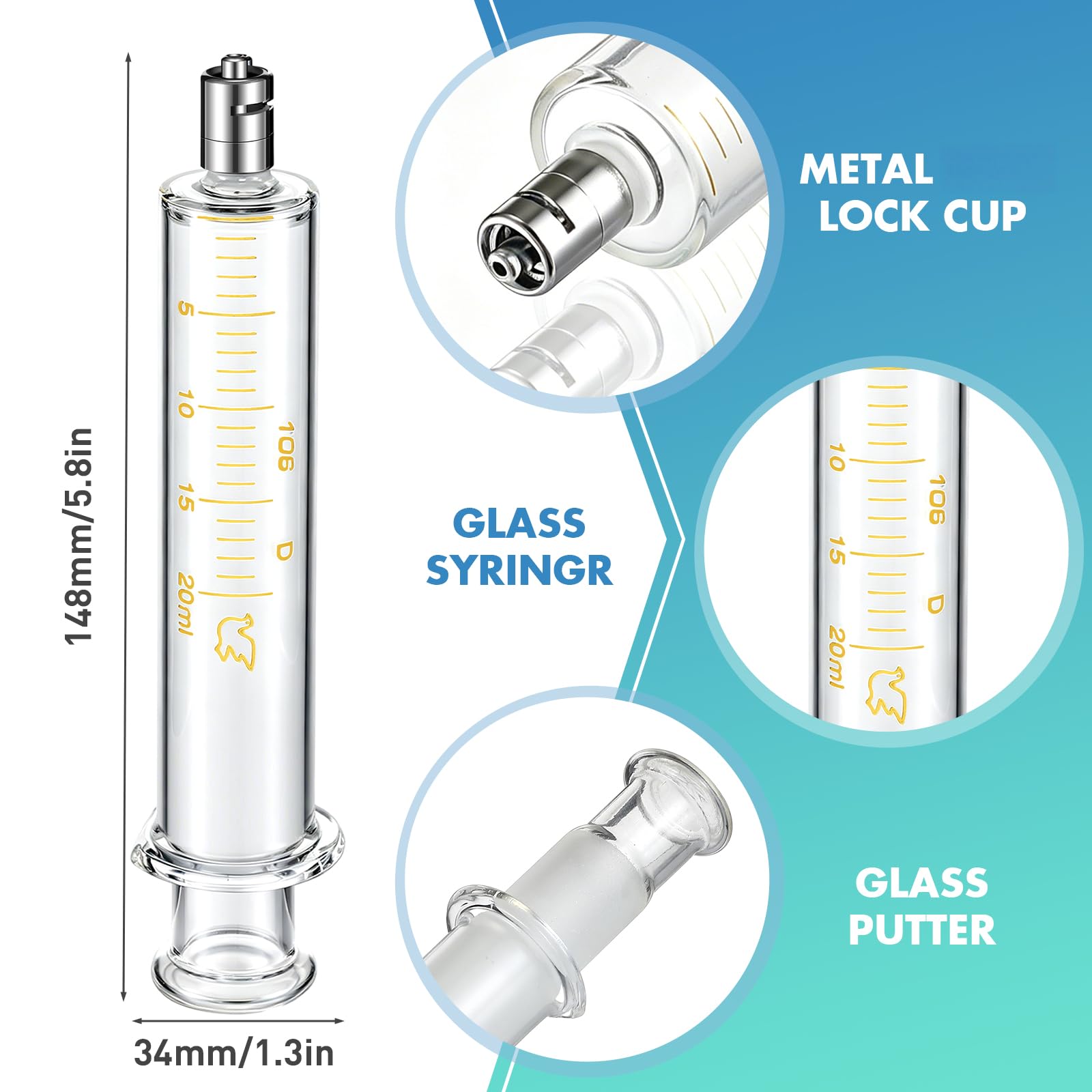 TrelaCo 8 Pack 20 ml Reusable Glass Syringe with No Needle — Amazon image 2