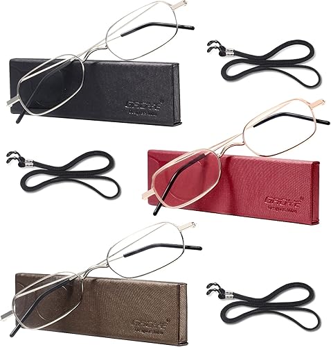 Miniatura 7 de Gaoye Paquete de 3 lentes de lectura de metal para mujeres y hombres, lectores con bloqueo de luz azul, anteojos de aumento delgados con 3 bolsillos