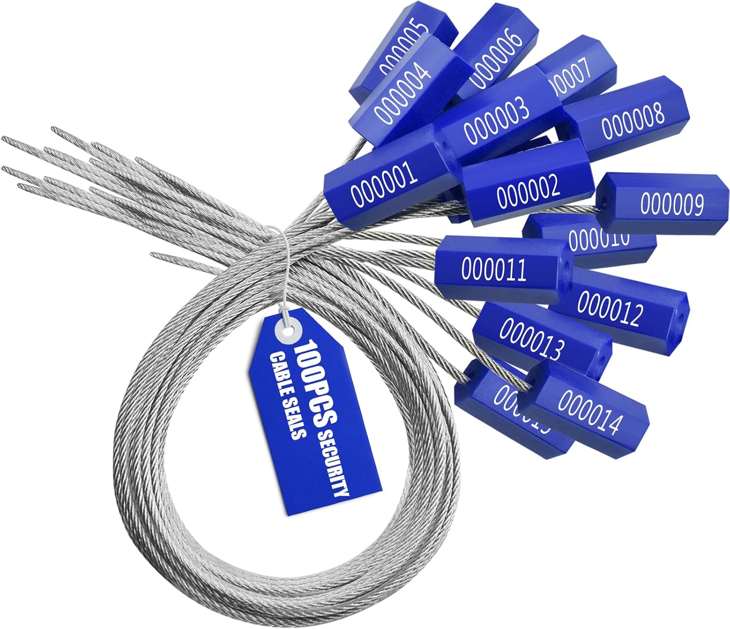 NAZOU Security Cable Seals13 Inch Numbered Security Tags Tamper Steel Seal,for Truck?Trailer,Cargo, Containers, Oil Tank, Fire Extinguisher Tag, Cable Seals?Blue 100Pcs?