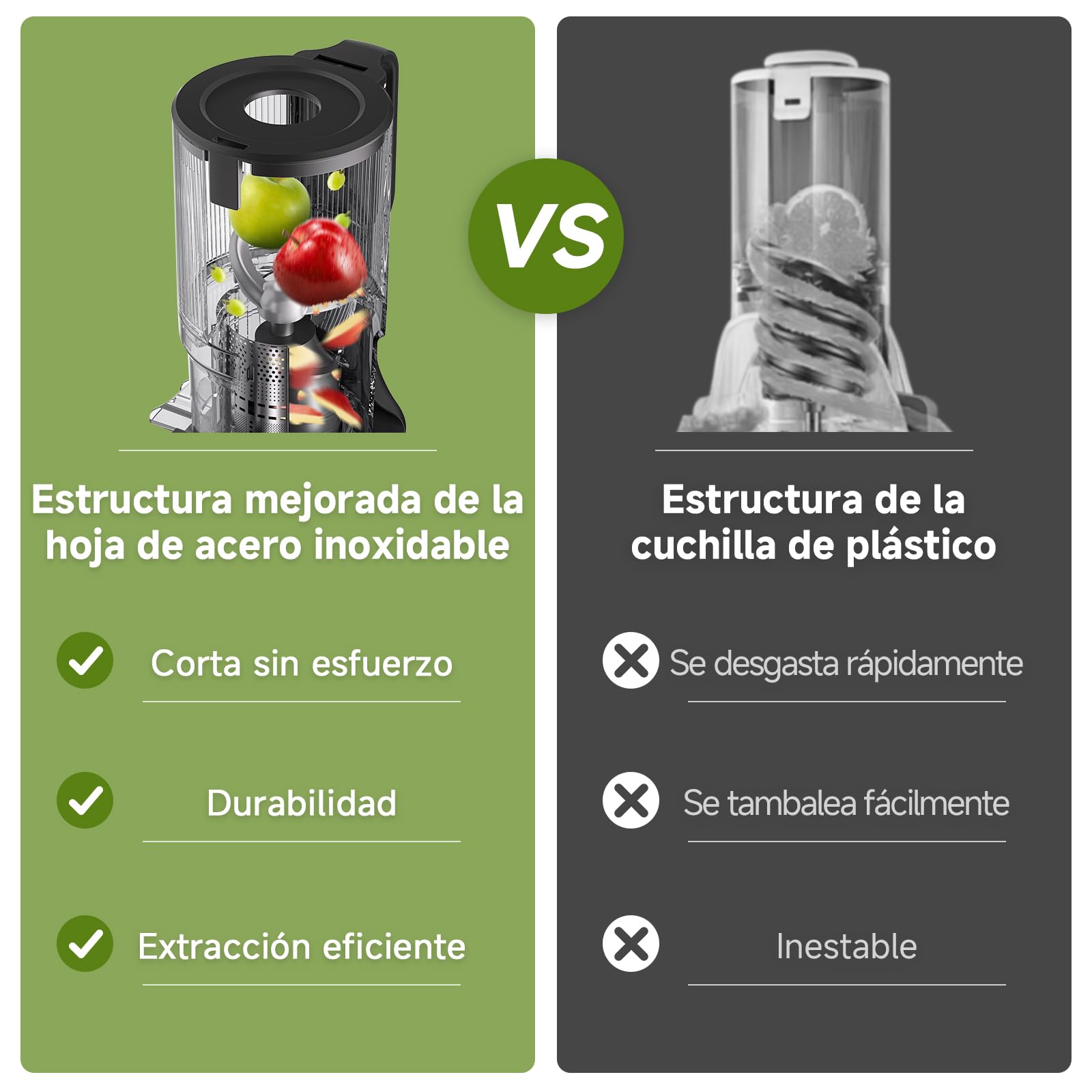 AMZCHEF Licuadora con dos barrenas para alimentación automática y masticación para manos libres - Extractor con apertura de 135MM y 2L capacidad para verduras y frutas enteras