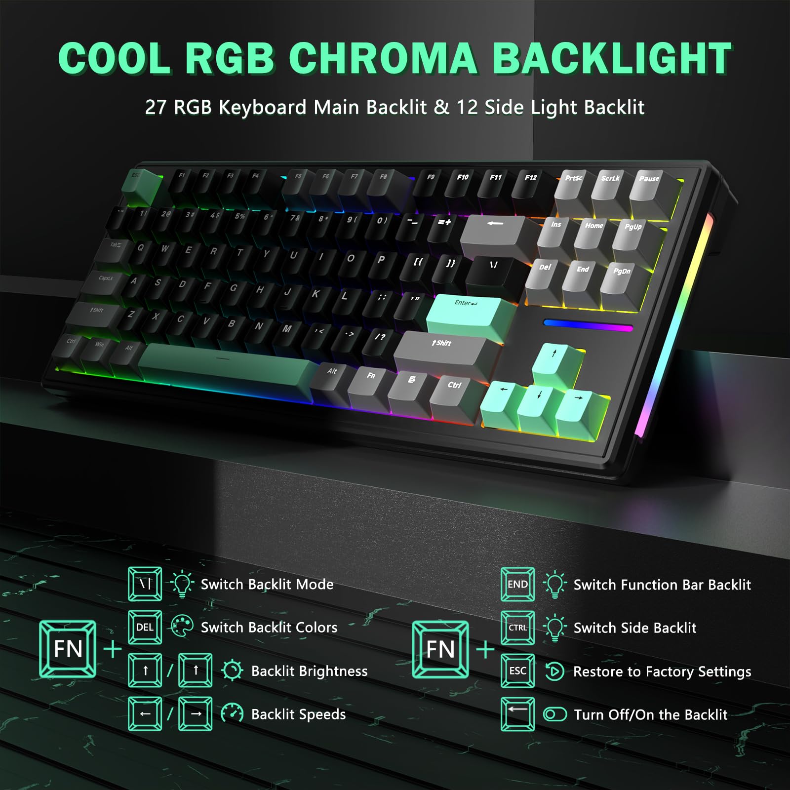 LexonElec x ATTACK SHARK M87 75% Draadloos Gaming Toetsenbord, Tri-Mode-BT5.0/2,4G/Bedraad, 27 RGB Backlit, TKL Hot-swap Lineaire Switch, QWERTY Zijwaartse Printgradiënt PBT Keycap-Roze