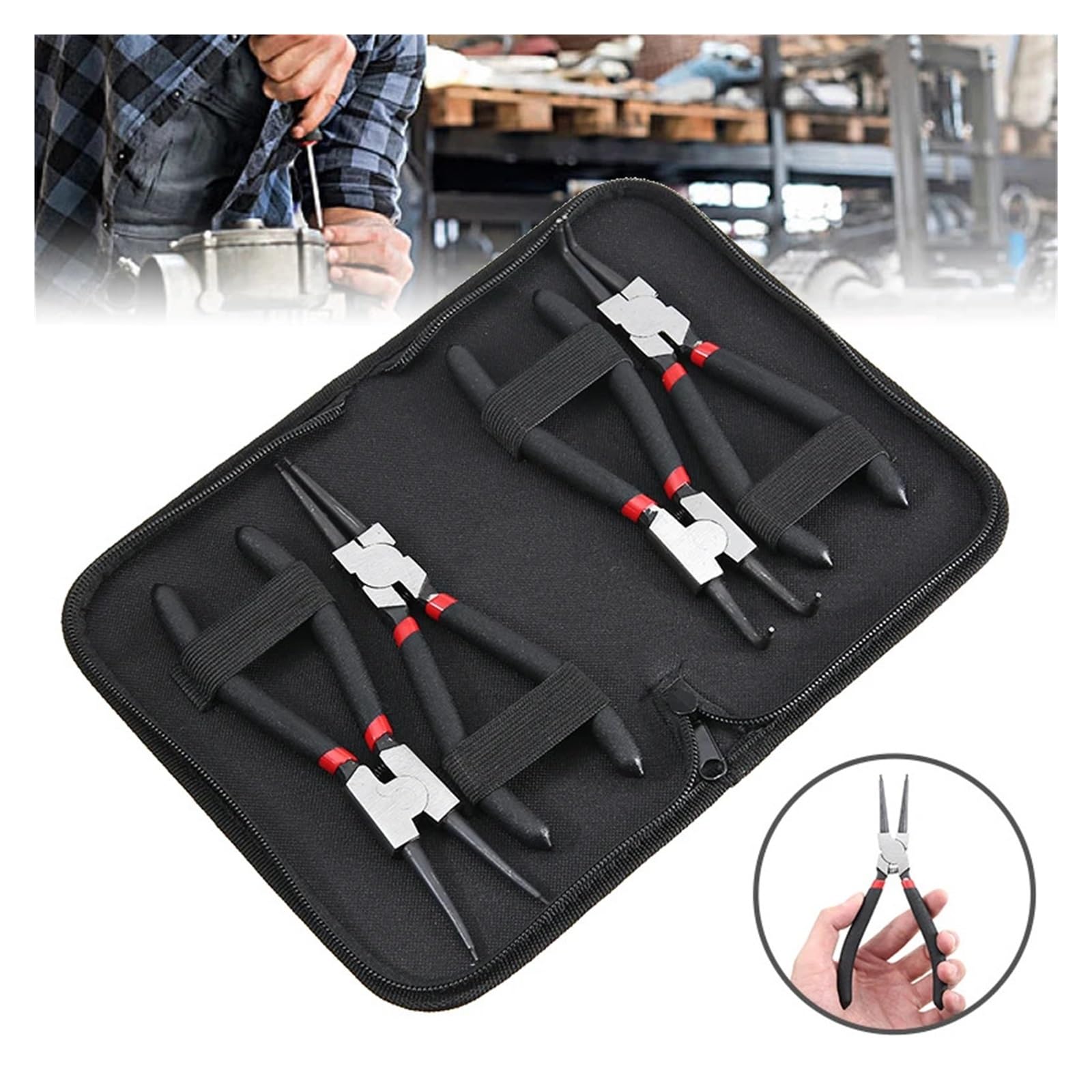 Set Di 4 Pinze for Anelli Elastici Da 7 Pollici, A Becco Lungo, Piegato, Interno Ed Esterno, Strumento Di Rimozione Dell'anello Elastico Di Fissaggio