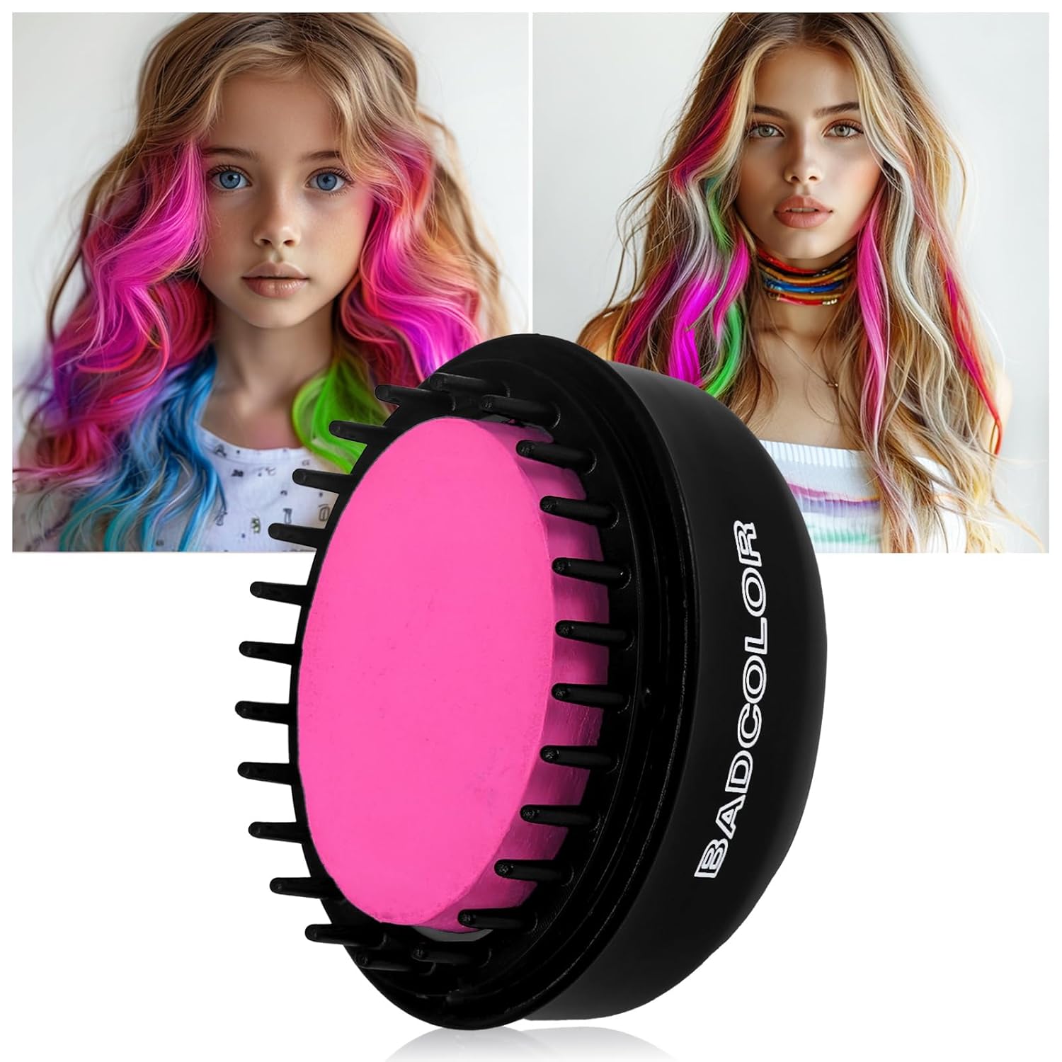 BADCOLOR Pink Hair Temporary Hair Dye Comb For Girls Kids Adults, Washable Hair Chalk Makeup For Halloween Christmas Birthday Cosplay Festival (Neon Pink)