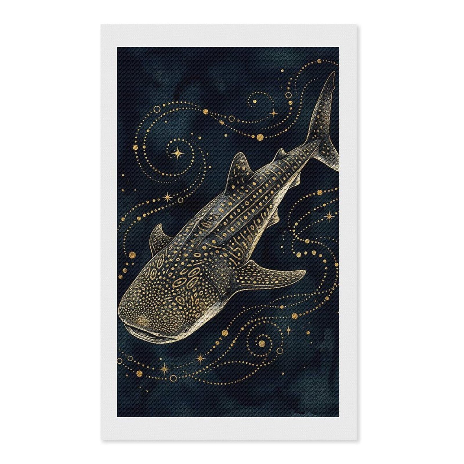 Junmoney Whale Shark in Starry Night DIY Diamond Art Canvas Kit 12"x20", Farmhouse Decor, Vintage Style Decor, Handmade Wall Decor, Canvas Picture