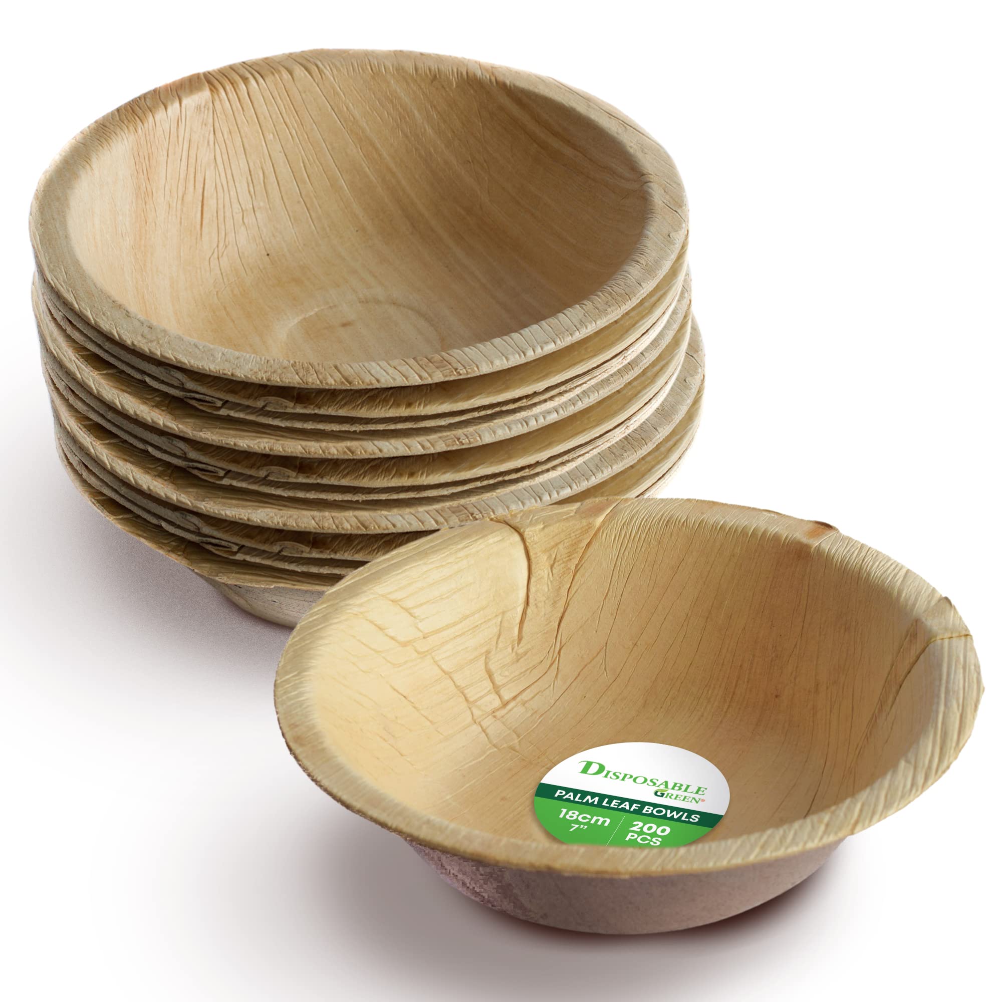 DISPOSABLE GREEN® | Round Bowls | Various Sizes | COMPOSTABLE, Biodegradable, Disposable Tableware, ECO Friendly | Stylish | Sturdy | PCS (200, 18.5 CM Round X 5 CM DEEP)