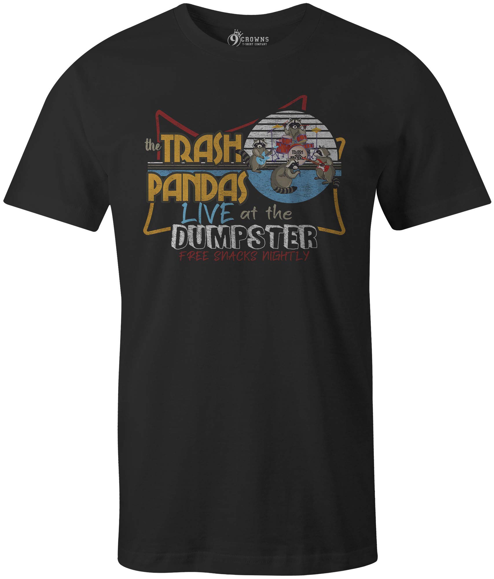 9 Crowns Tees Trash Pandas Funny Racoon Concert Tee (Unisex Black, X-Large)
