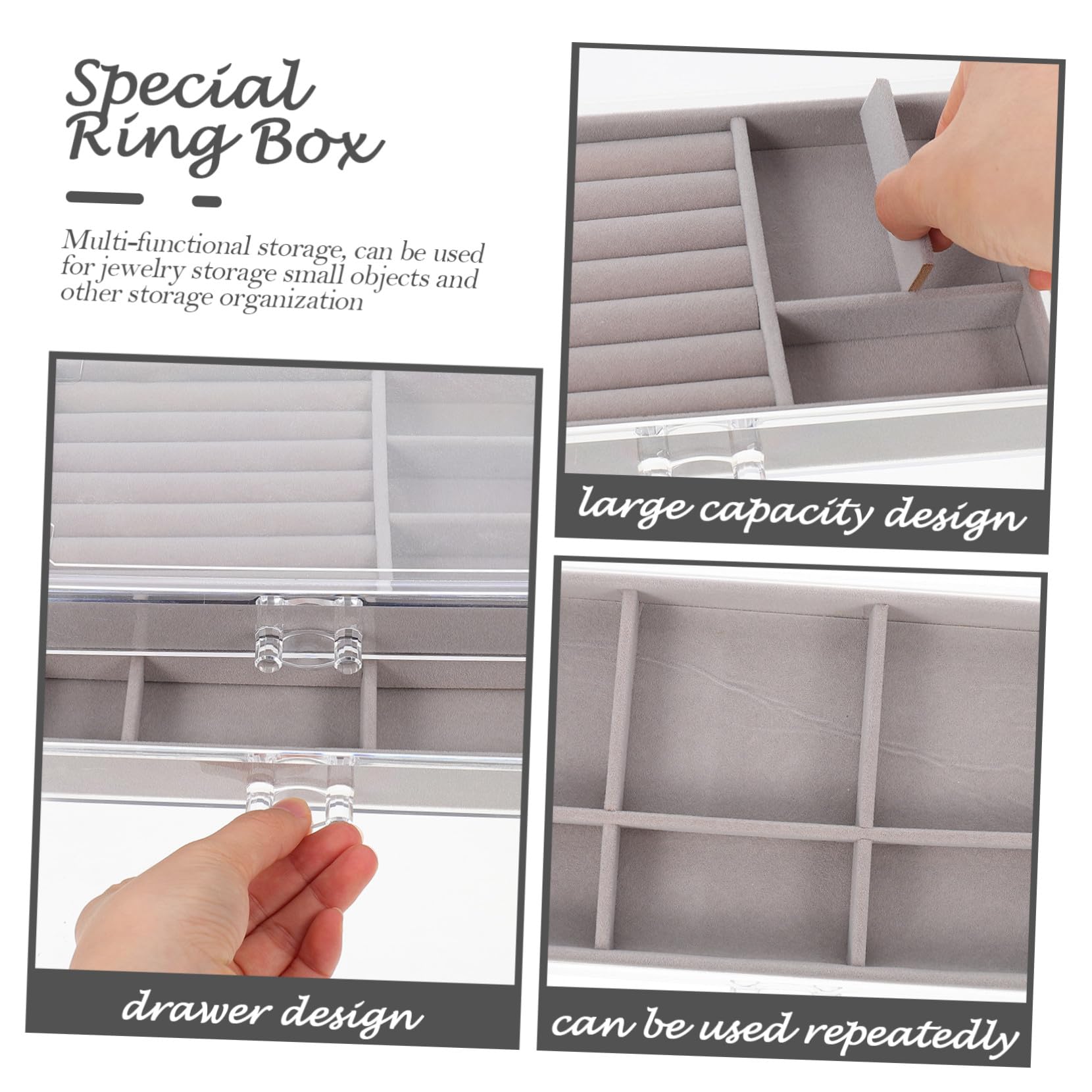 POPETPOP Scatola Porta Gioielli in Plastica Grigia con Organizer da Scrivania per Camera da Letto con Scomparti Multipli Antipolvere e Design Elegante