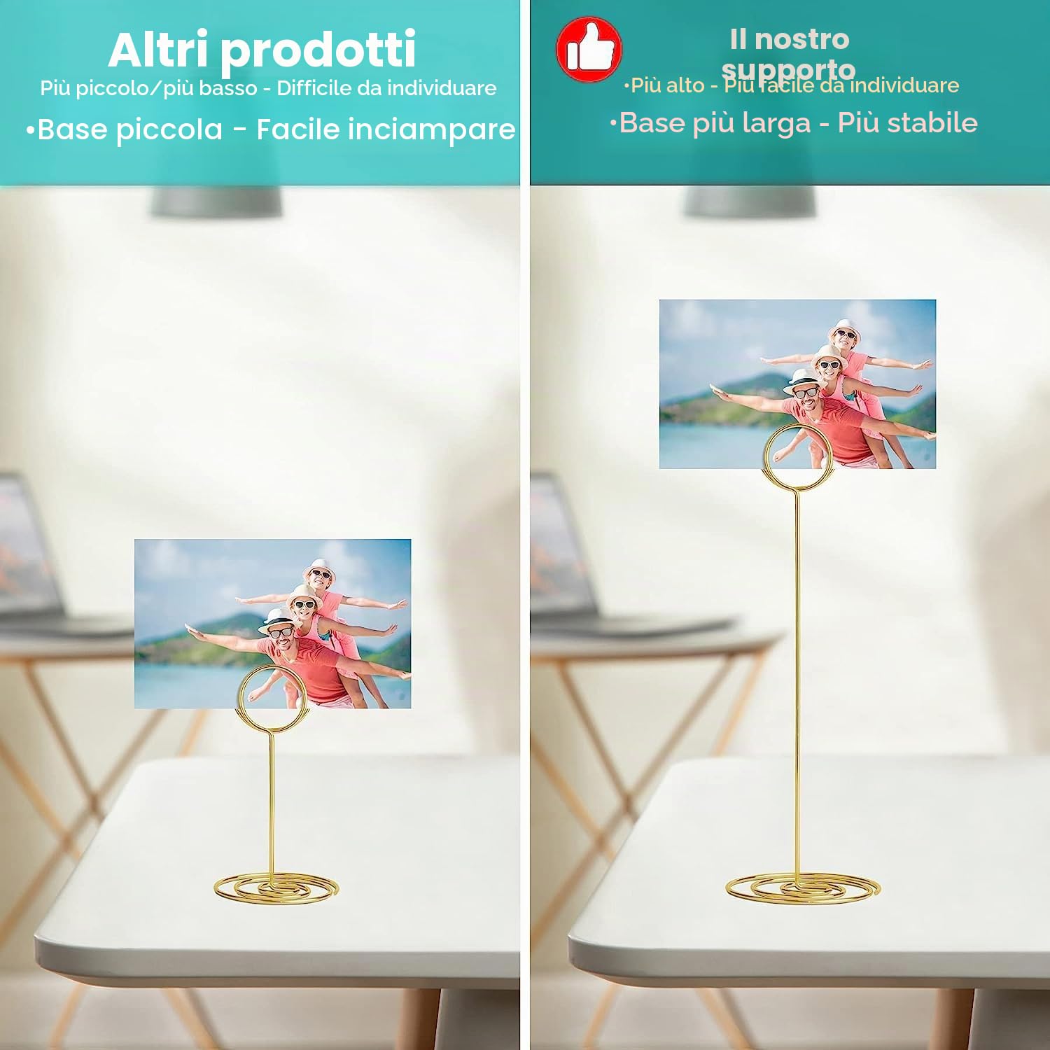 LATERN 12 Pezzi Portanumero da Tavolo, 22CM Porta Segnaposto Alto Supporti per Foto in Filo Metallico per Luogo Menu Promemoria Nomi Carte in Matrimonio Festa Laurea Ristorante Casa Ufficio (Oro)
