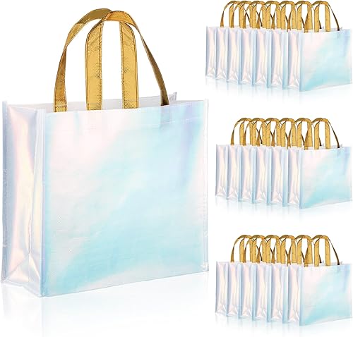 Lyellfe 20 bolsas de comestibles reutilizables brillantes, bolsa de regalo azul no tejida con asas, bolsa de mano de dama de honor de moda, bolsa de