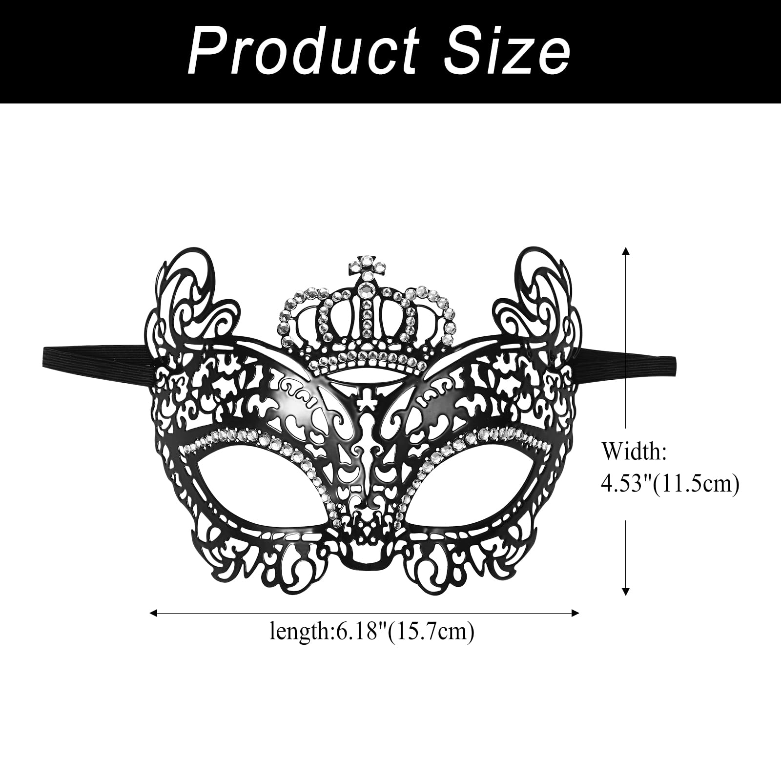 Oidea Masquerade Mask for Women: Black Elegant Hollow Crown Rhinestones Metal Half Face Mask Venetian Mardi Gras Mask Costumes Party Prom Ball Mask - Image 3