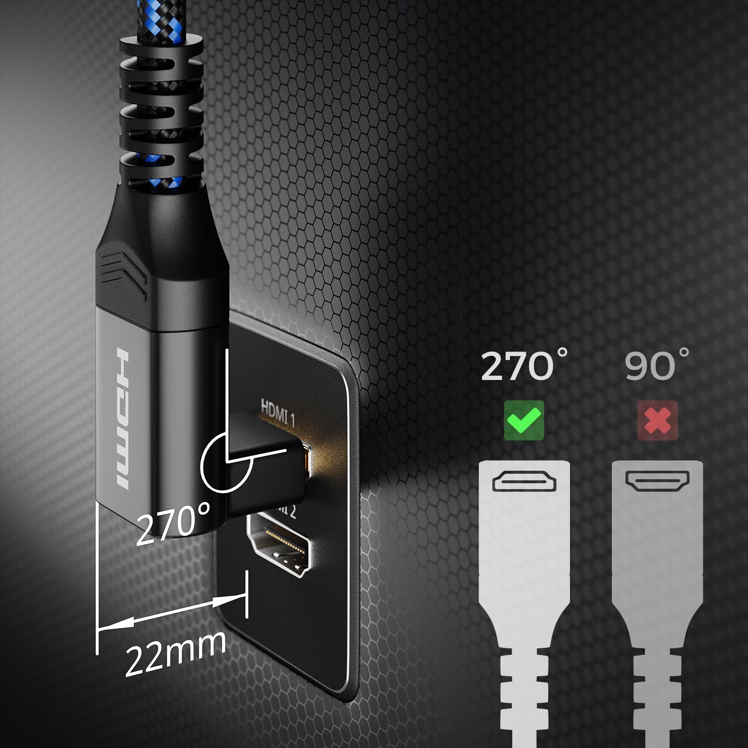 deleyCON Cable HDMI 2.1 8K 2m Cable de Alta Velocidad Ultra High Speed 48 Gbps con Conector Acodado (270°) - Ideal para TV, Monitor, PS4, PS5, EARC, HDR10+ - 10K/8K@60Hz, 4K@120Hz/144Hz y 2K@240Hz
