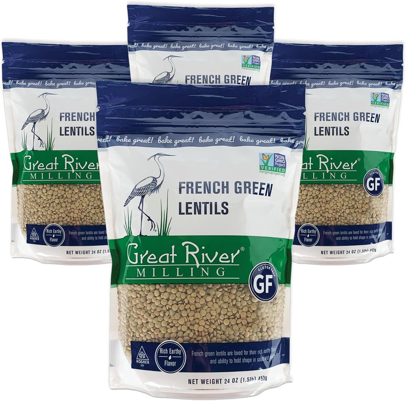 Great River Milling, French Green Lentils, Non-Organic, 24 Ounces (Pack of 4)