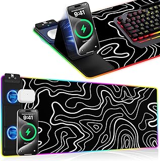 XXL Mouse Pad with Phone Holder, RGB Desk Mat with 15W Fast Charging, LED Large Gaming Mouse Pad with 11 Lights Colors, Long Mouse Pads for Desk, Waterproof Non-Slip Gaming Pad for Gamer Esports Pros