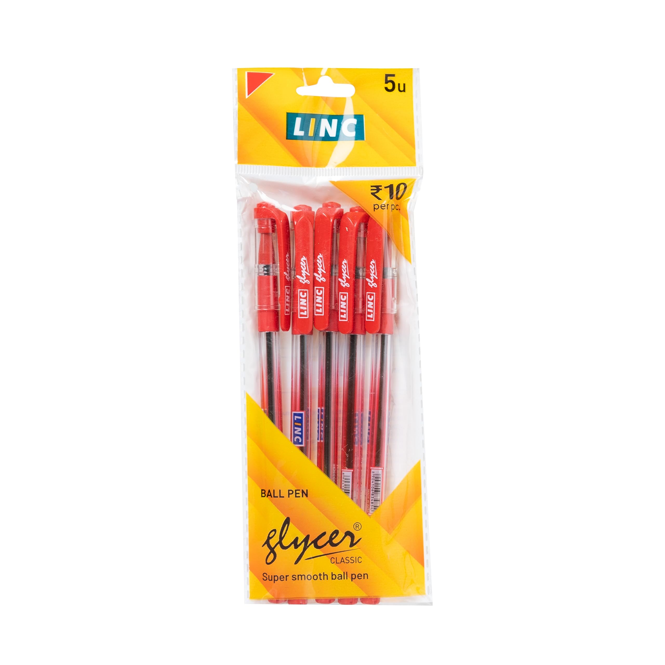 LincGlycer Ballpoint Pens, RED, Fine Point (0.6mm), Pack of 10, Comfort Rubber Grip, Smooth Ink Flow, Ideal for School Office Home Business Use