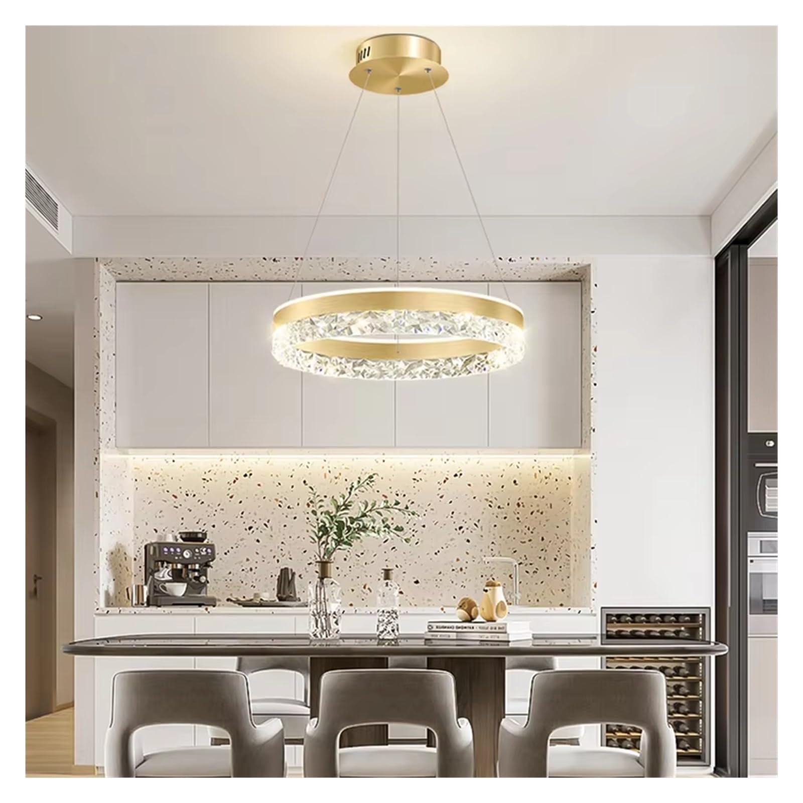 KXEcoLife Nordic Creative Modern LED Chandelier Ceiling Dimmable Round Living Room Dining Bedroom Glossy Lighting Fixtures