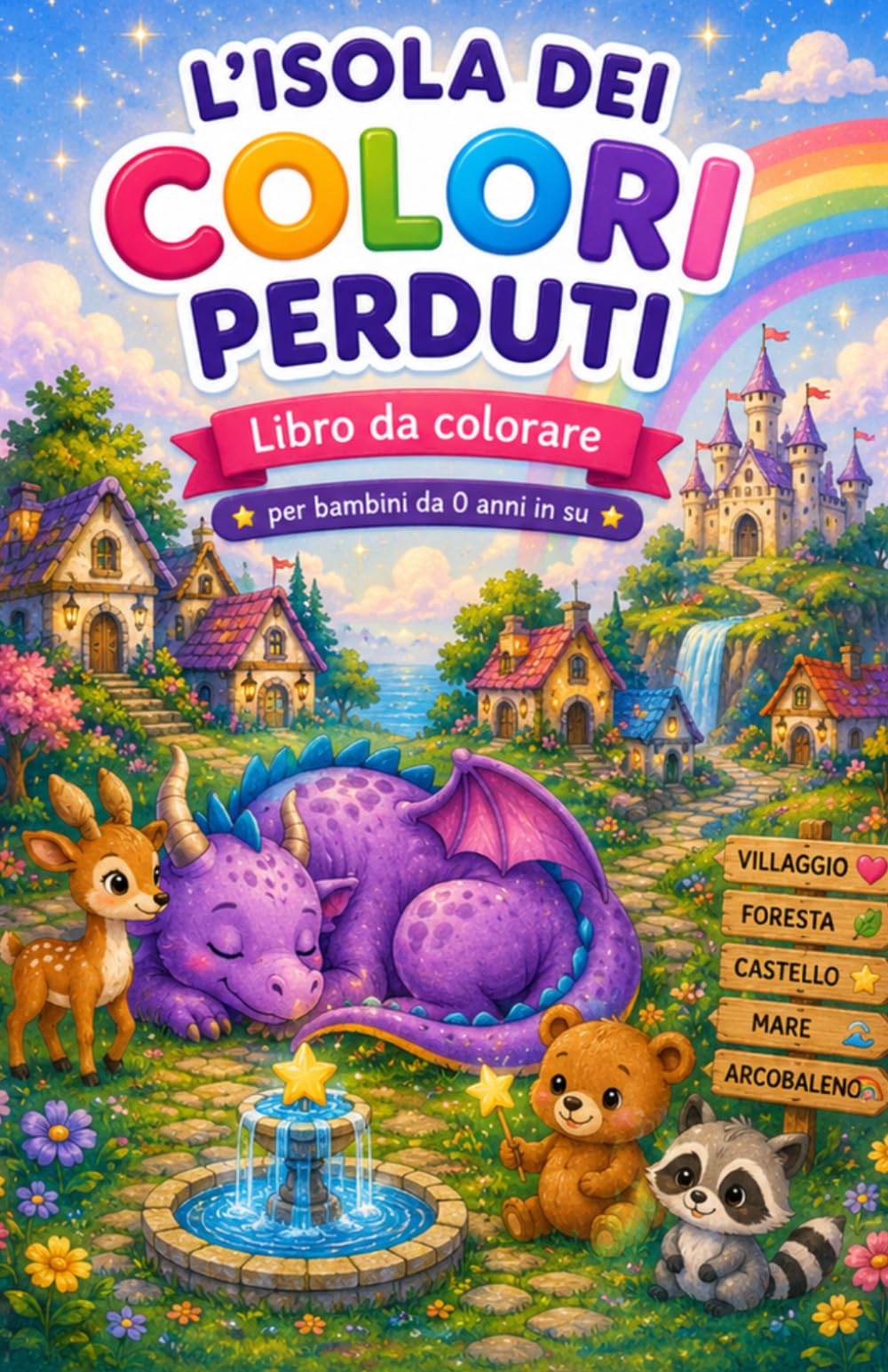 L’Isola dei Colori Perduti: Libro da Colorare Magico con Animali, Castelli e Avventure Fantasy