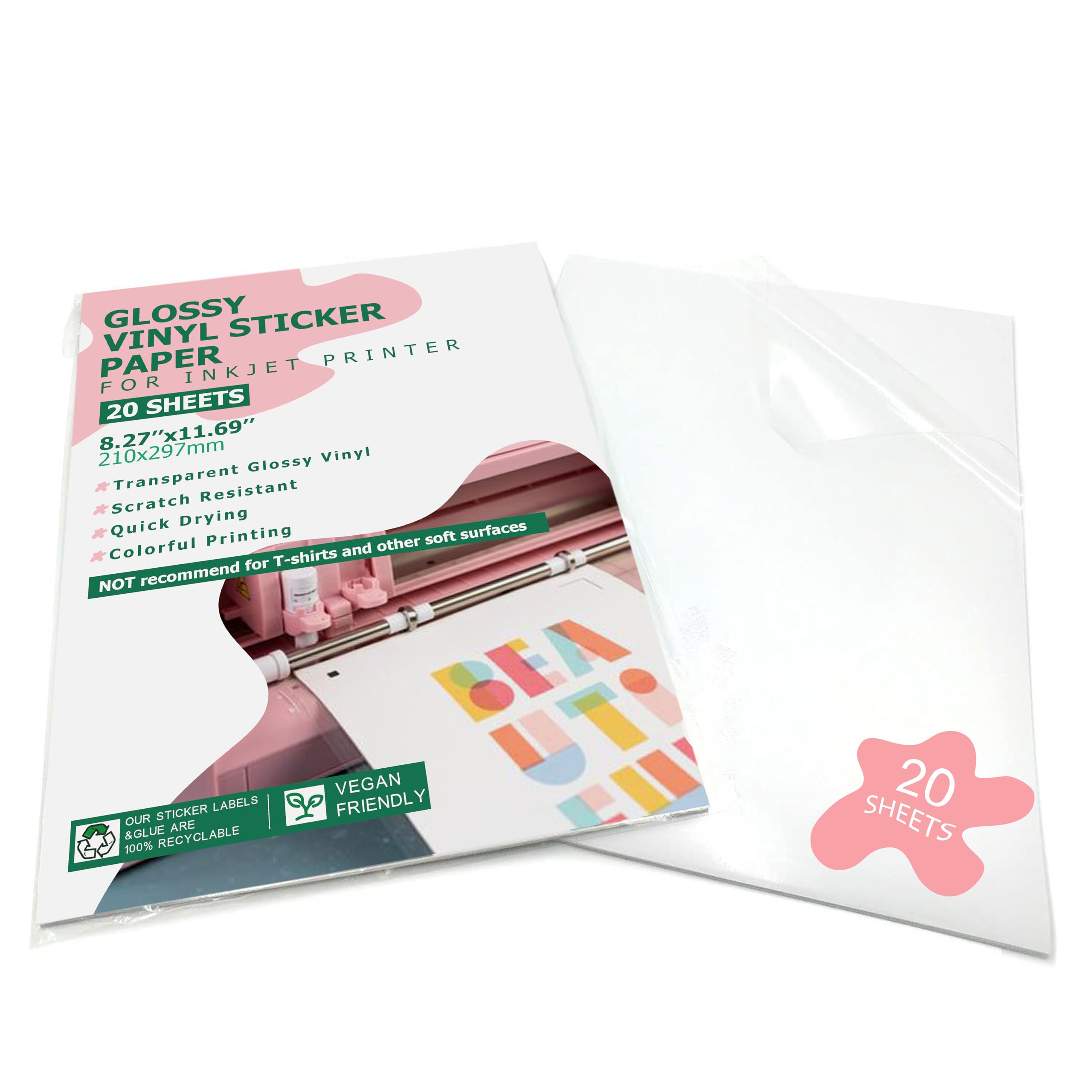 Papier autocollant en vinyle A4 transparent brillant pour imprimante jet d'encre