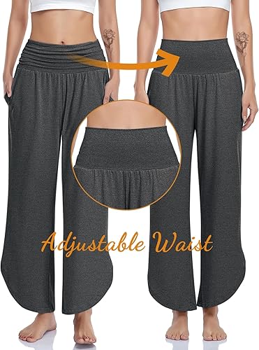 Miniatura 4 de UEU - Pantalones de yoga de pierna ancha para mujer, cintura alta, cómodos, para danza, deportivos, holgados, casuales, suaves, con bolsillos