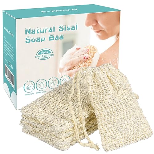 Miniatura 7 de E-Know Bolsa de jabón, paquete de 5 protectores de jabón de sisal natural, red de jabón sin plástico sin residuos, espuma y secado del jabón,