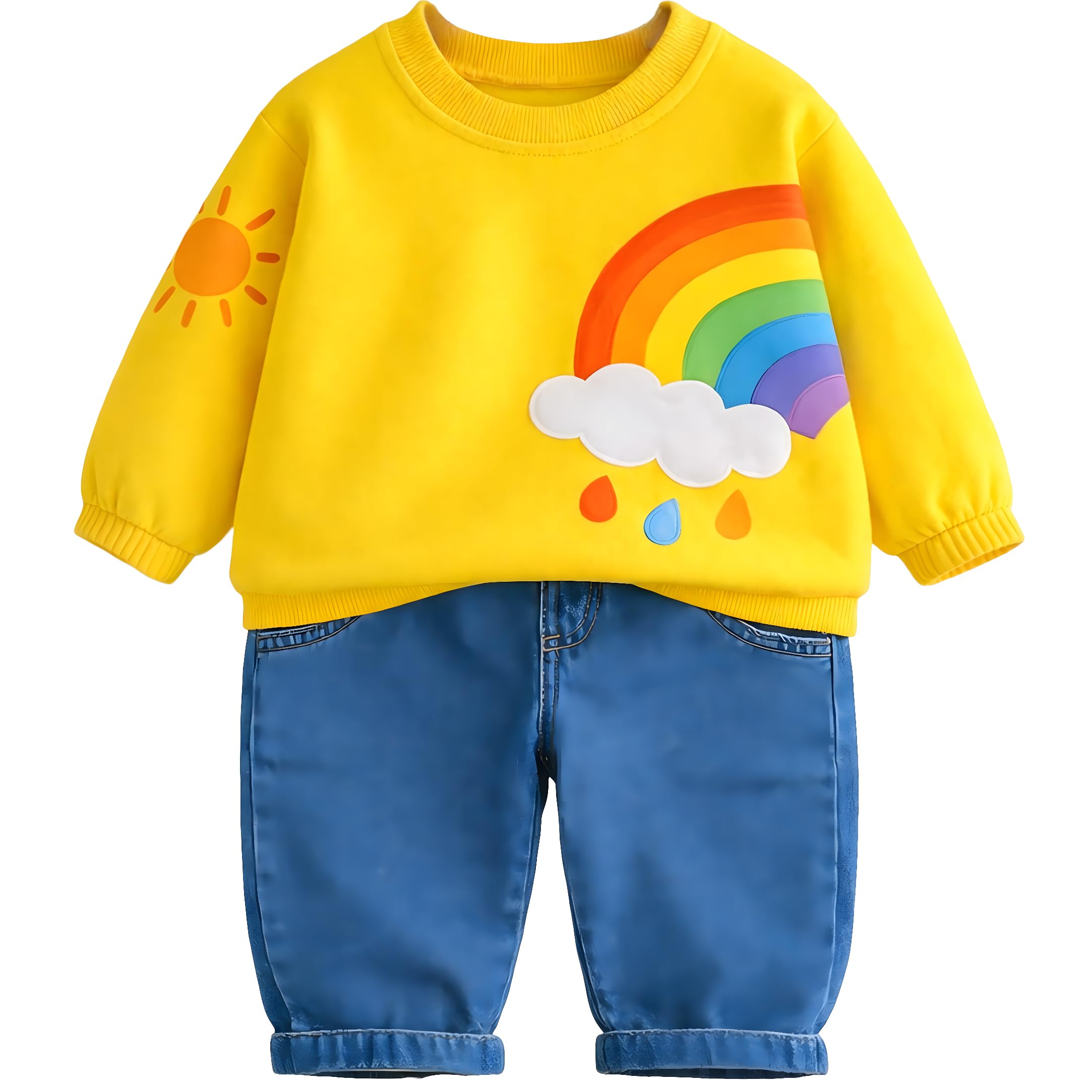 googo gaaga Printed Sweat Shirt with Denim Pant for Boys - Cotton Clothing Set for Baby Boy | Soft Fabric Full Sleeves Sweat Shirt | Regular Fit Kids Outfit | Rainbow-picture-29